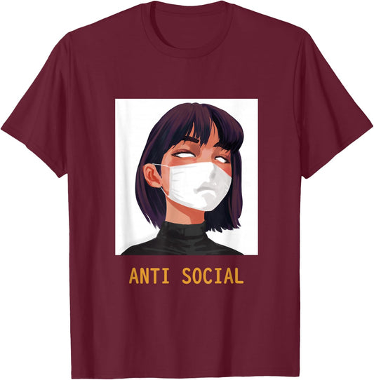 Antisocial Shirt Vaporwave Aesthetic Japanese Emo Anime Girl T-Shirt - T-Shirt | Maroon