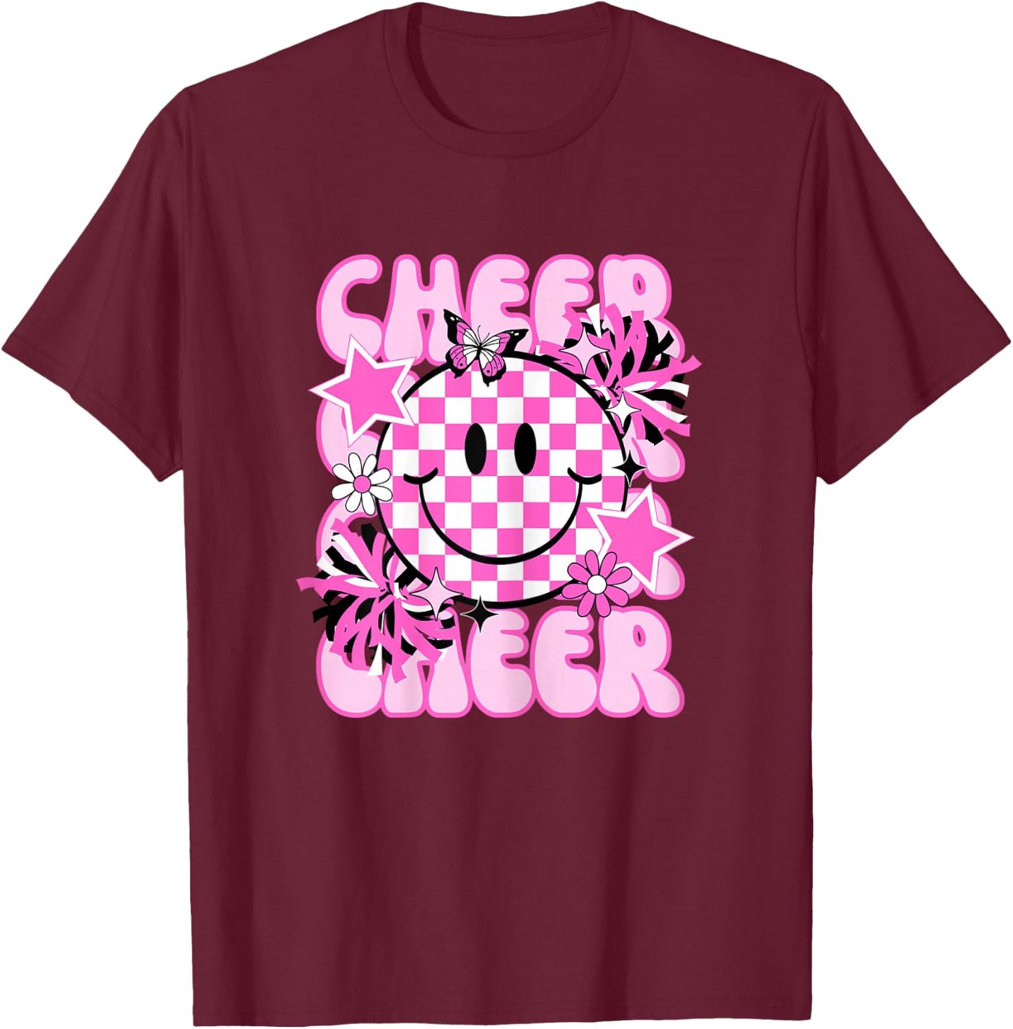 Cute Retro Happy Cheer Cheerleader Tumbling T-Shirt - T-Shirt | Maroon