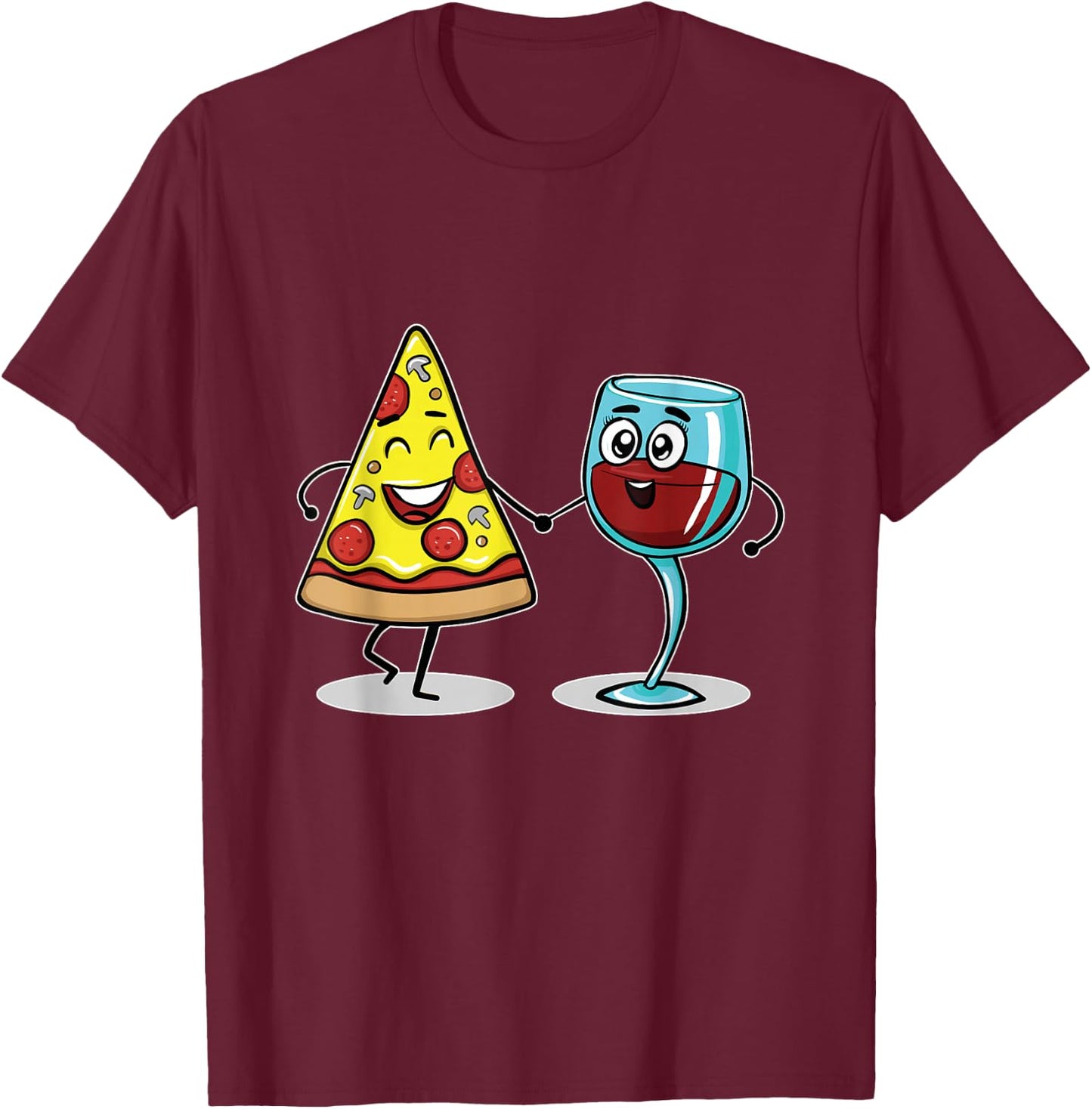 Kawaii Style Pizza and Wine Best Friends Lover Gift T-Shirt - T-Shirt | Maroon