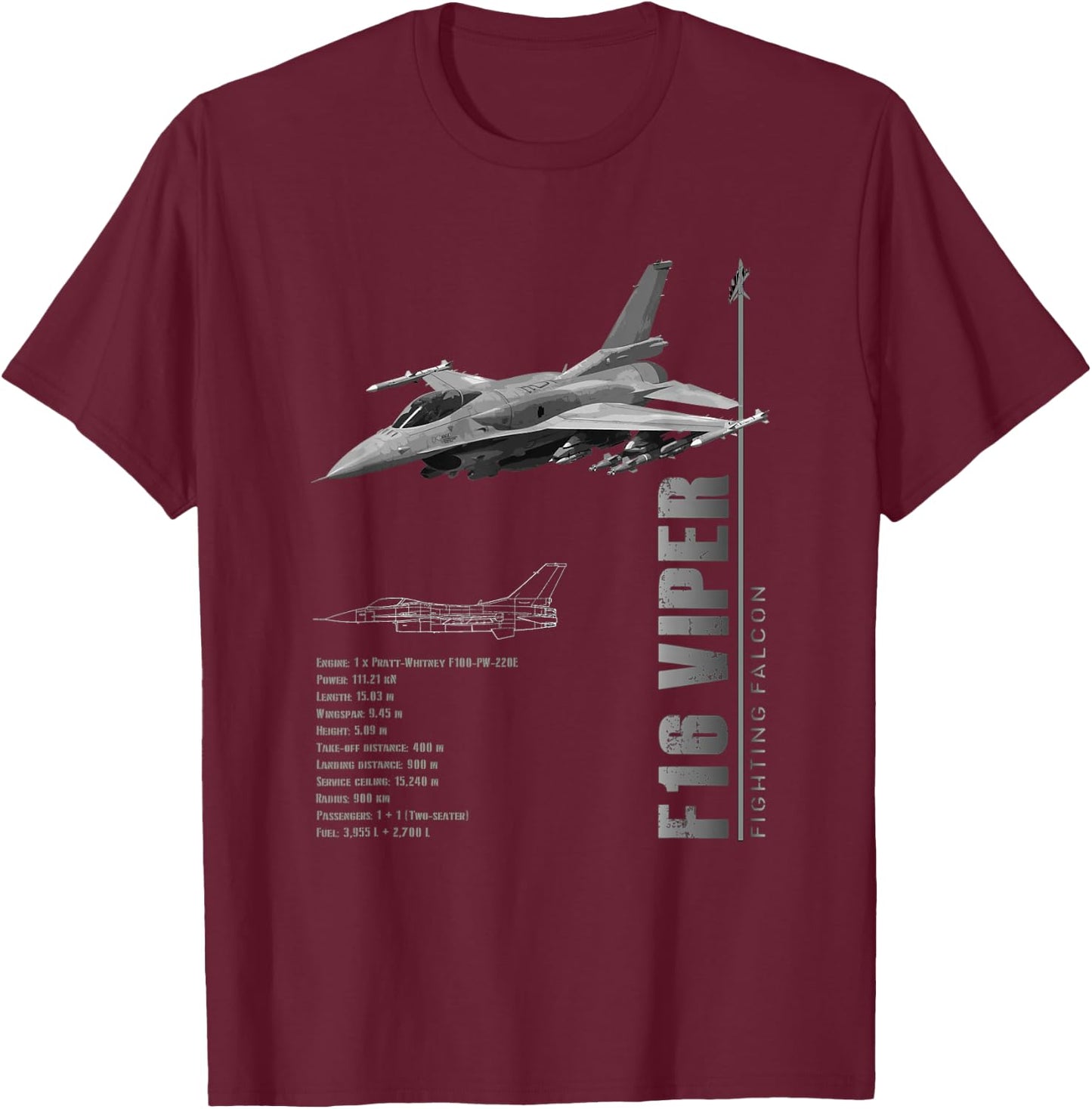 F-16 Viper Fighting Falcon Jet Fighters-Spec T-Shirt - T-Shirt | Maroon