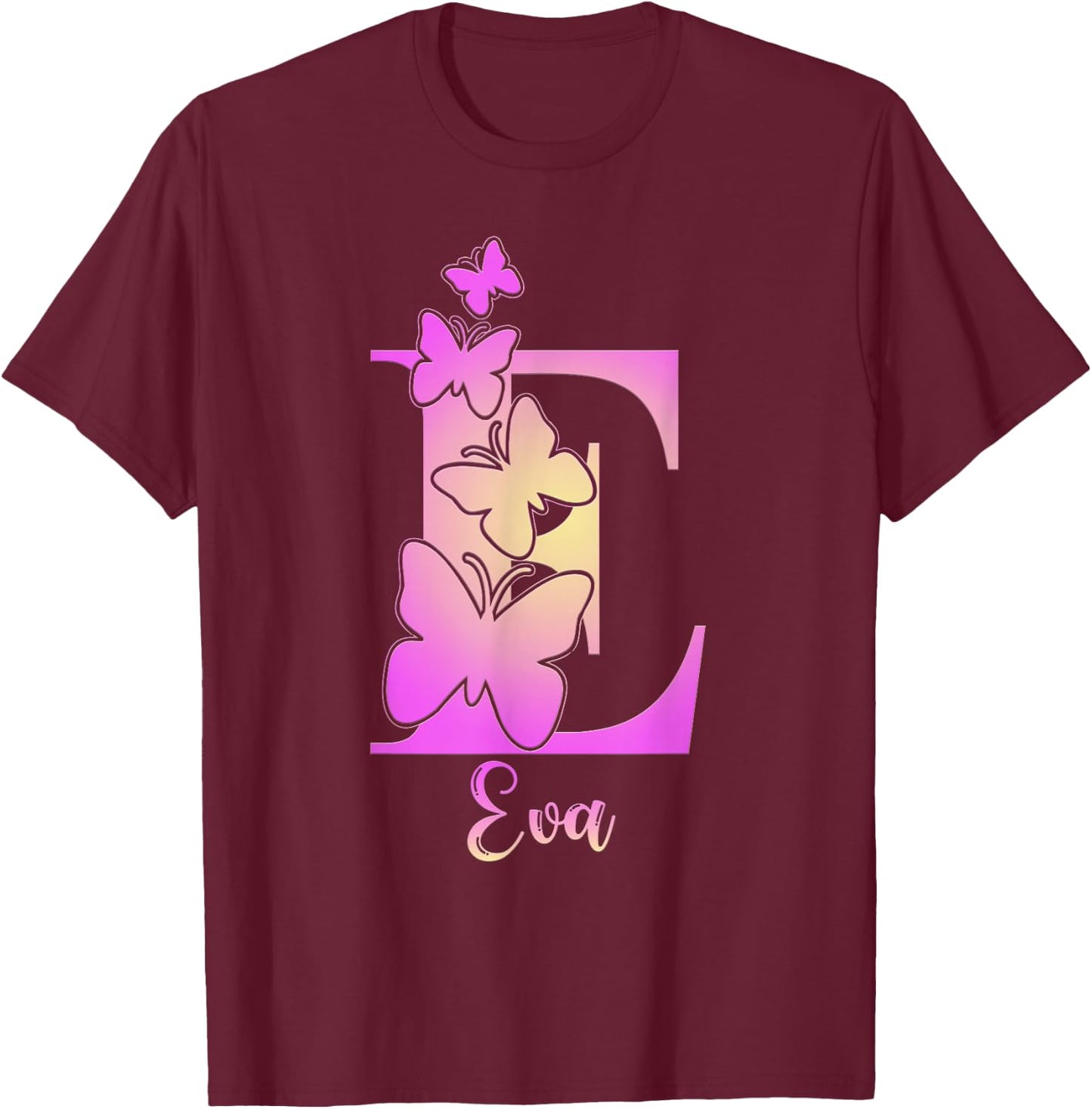 Eva, cute personalized butterfly custom kids girls name T-Shirt - T-Shirt | Maroon
