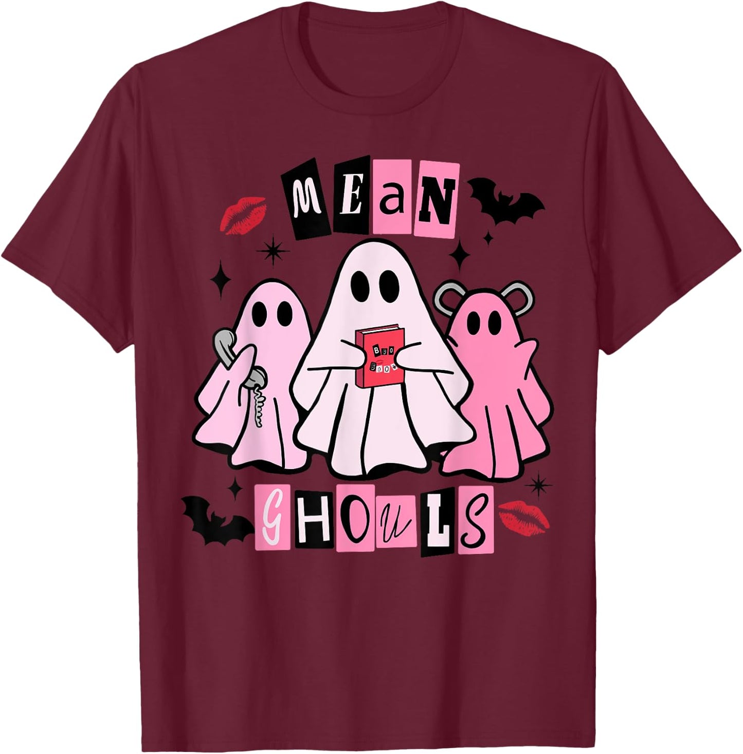 Cute Ghost Mean Ghouls Funny Halloween Costume Spooky Season T-Shirt - T-Shirt | Maroon