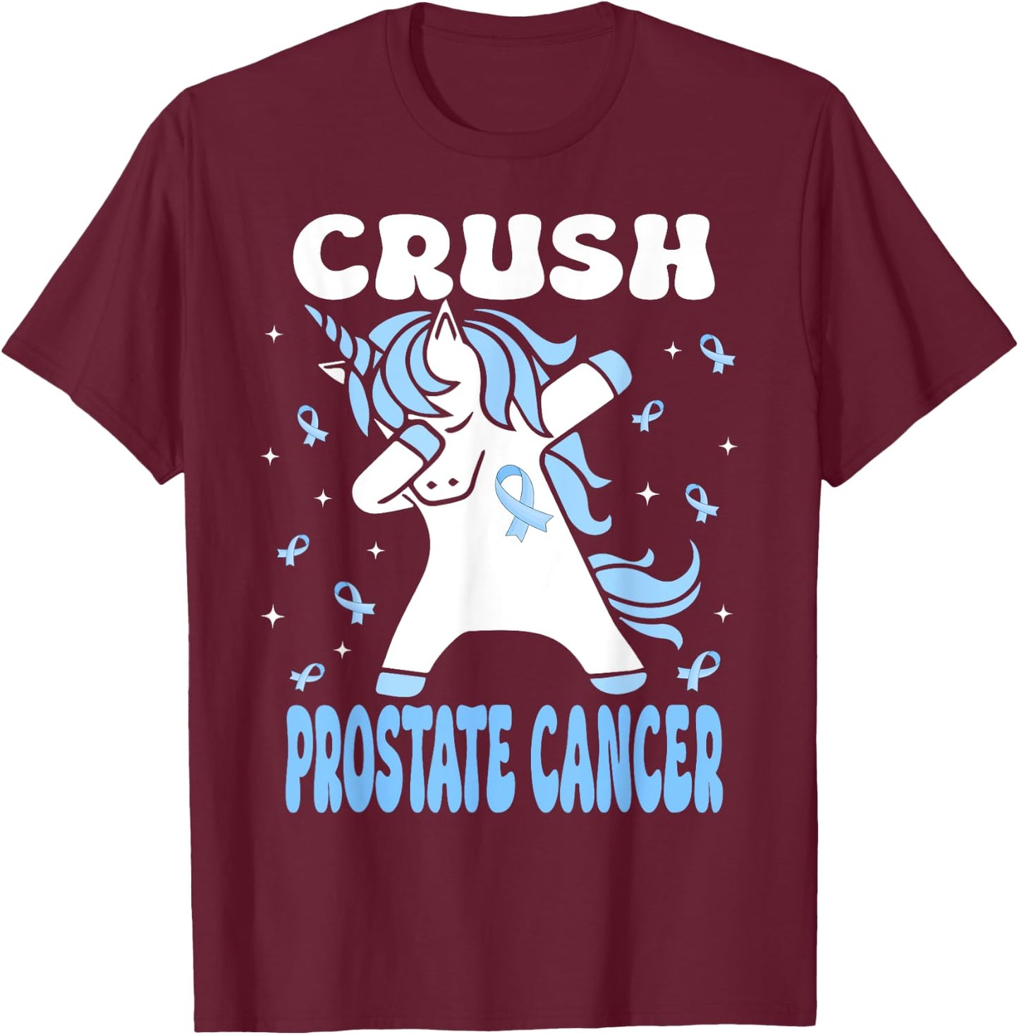 Dabbing Unicorn Crush Prostate Cancer Blue Ribbon T-Shirt - T-Shirt | Maroon