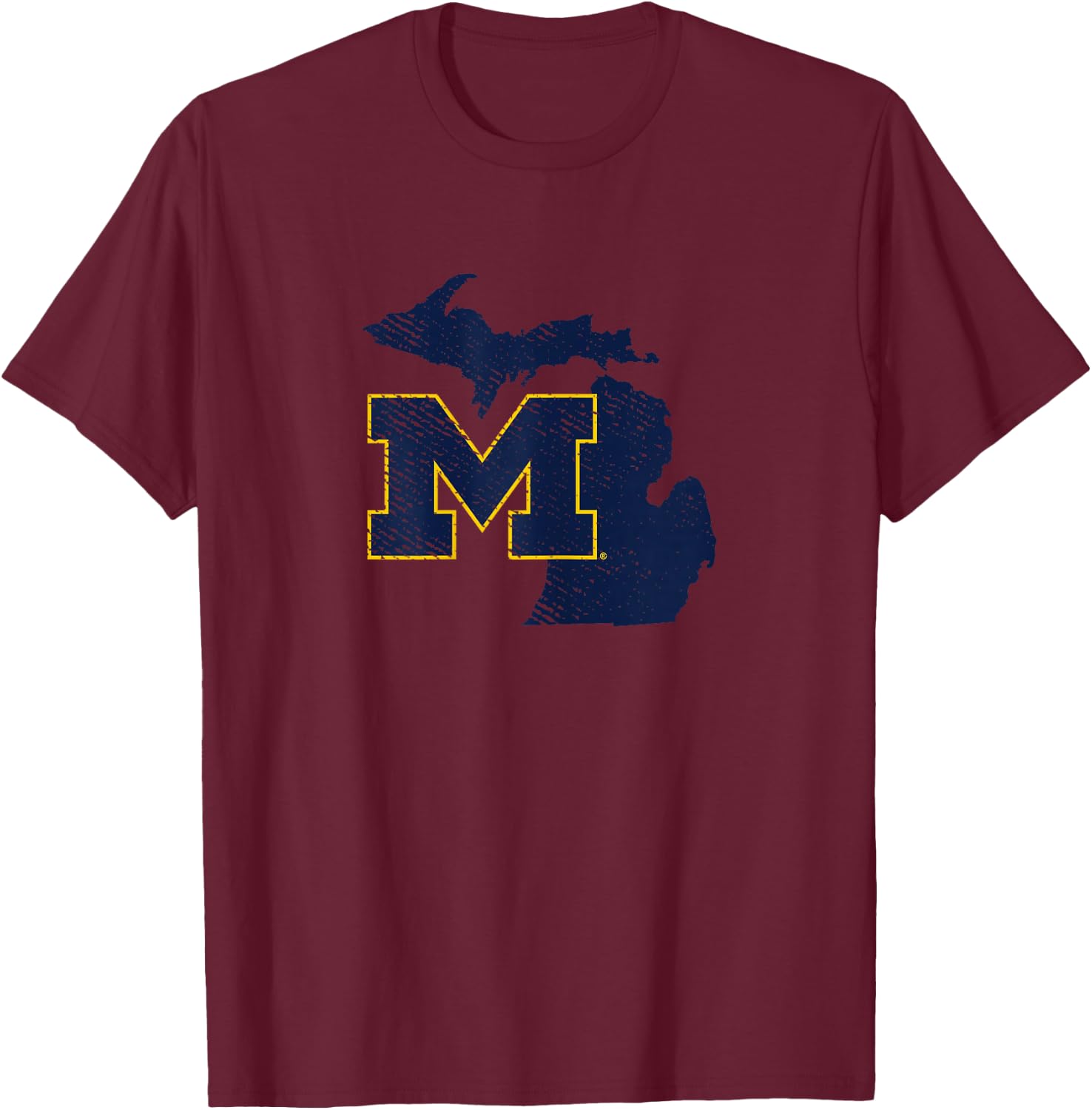 University of Michigan Wolverines U of M State Shape T-Shirt - T-Shirt | Maroon