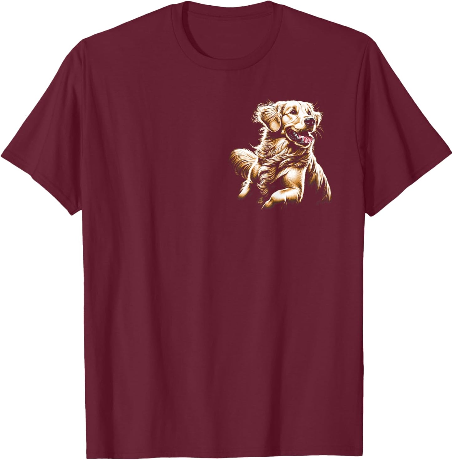 MyAnimal - Your Favourite Animal Wear Playful Golden Retriever on Chest , Small, Black T-Shirt - T-Shirt | Maroon