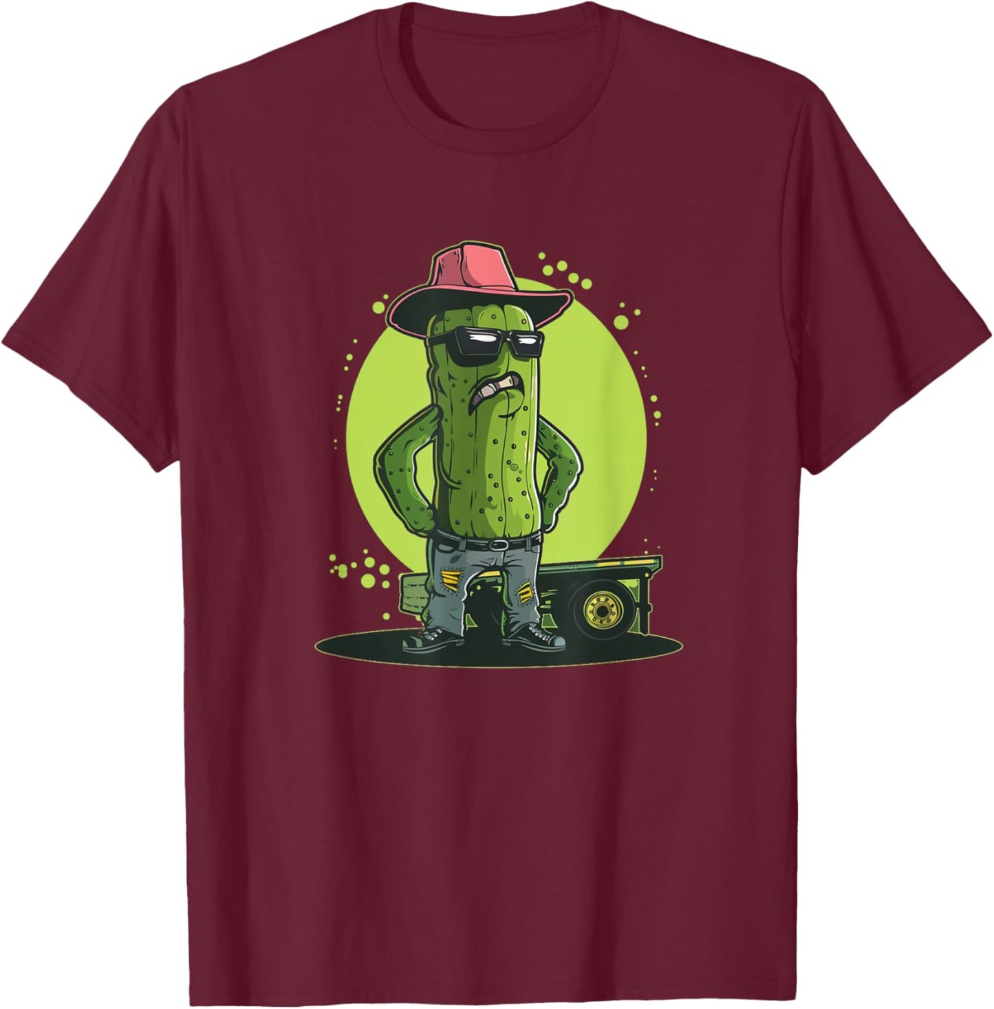 Funny Trucker Pickle with Cowboy Hat Costume T-Shirt - T-Shirt | Maroon