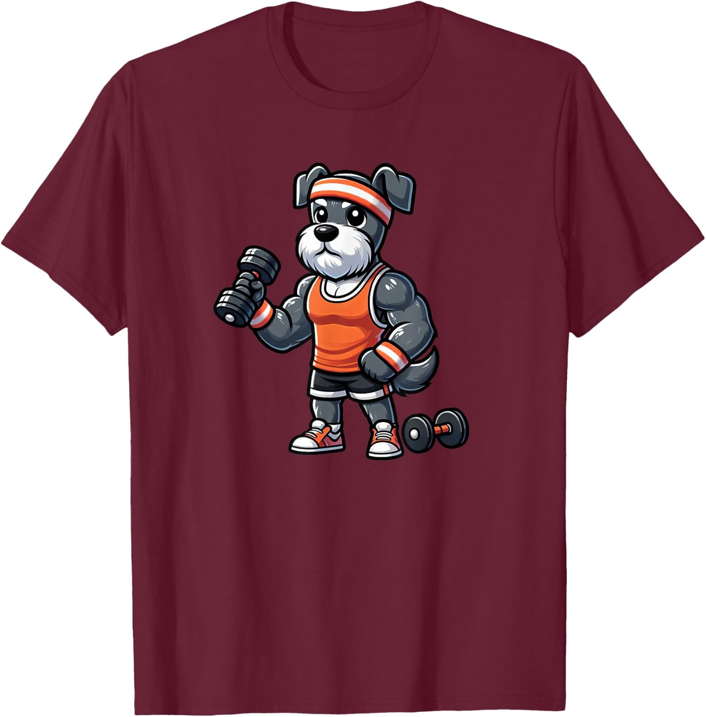Schnauzer Workout Dog Funny Weightlifting T-Shirt - T-Shirt | Maroon