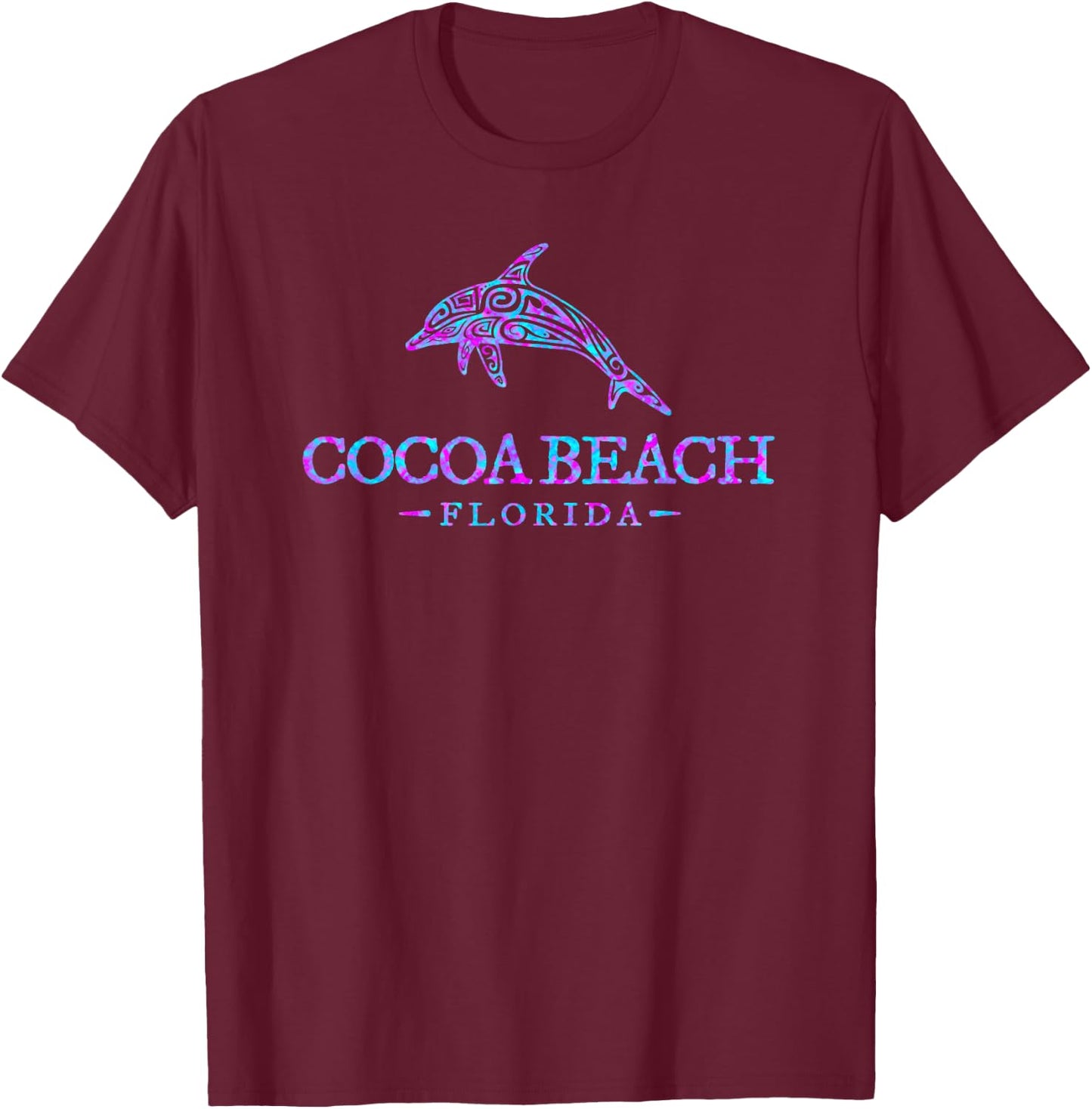 Cocoa Beach Florida Colorful Dolphin Vacation Souvenir T-Shirt - T-Shirt | Maroon