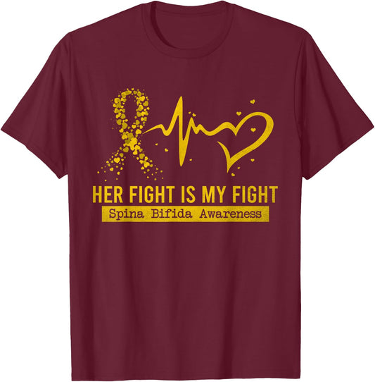 Her Fight Is My Fight Heart Ribbon Spina Bifida Awareness T-Shirt - T-Shirt | Maroon