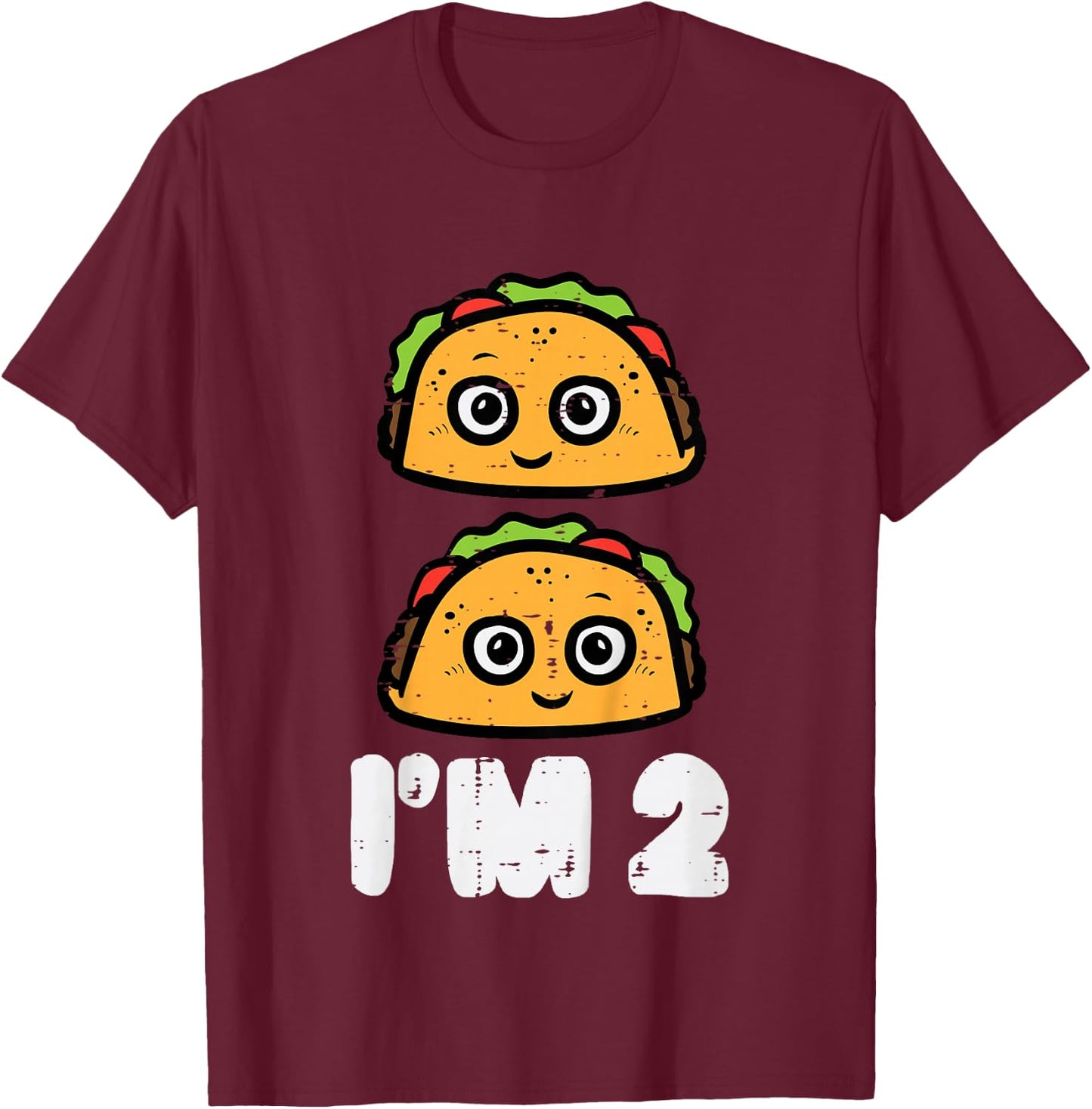 2nd Birthday Tacos Im 2 Years Old Mexican Boys Girls Kids T-Shirt - T-Shirt | Maroon