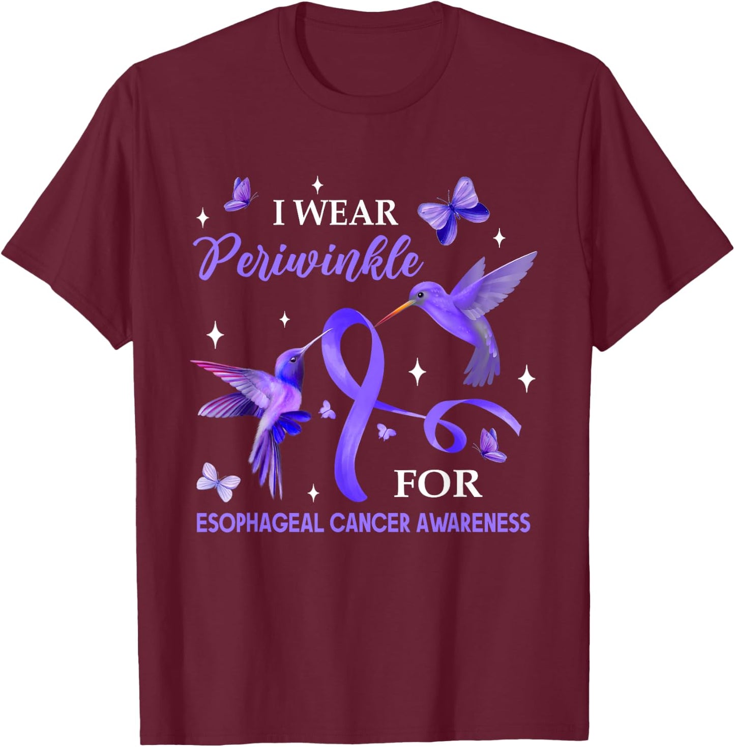 I Wear Periwinkle For Esophageal Cancer Hummingbird T-Shirt - T-Shirt | Maroon