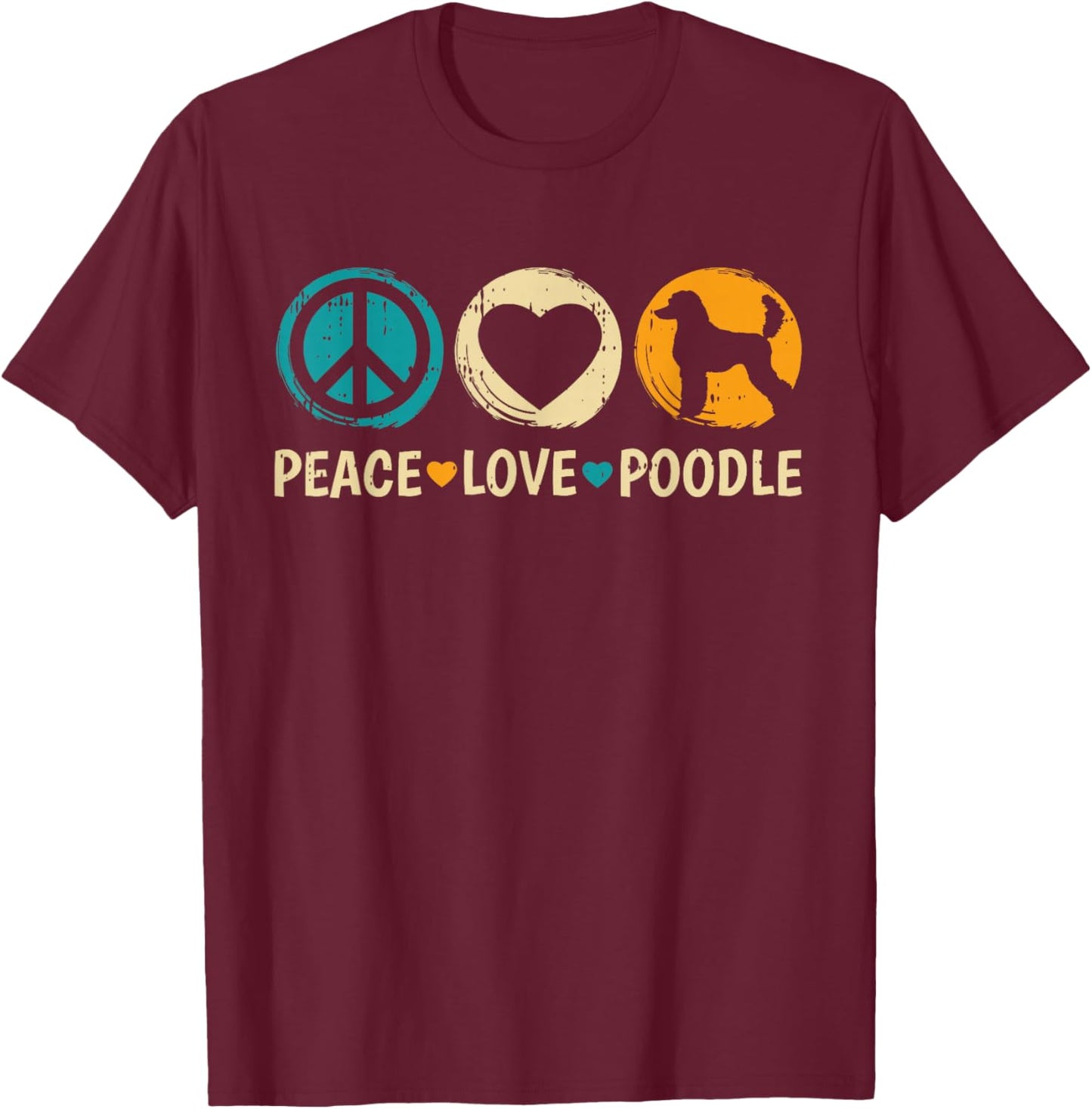 Peace Love Poodle Dog Retro Puppy Lover Owner Groomer T-Shirt - T-Shirt | Maroon
