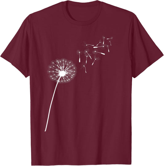 Dandelion Flower Outdoor Blowing In The Wind Plants T-Shirt - T-Shirt | Maroon