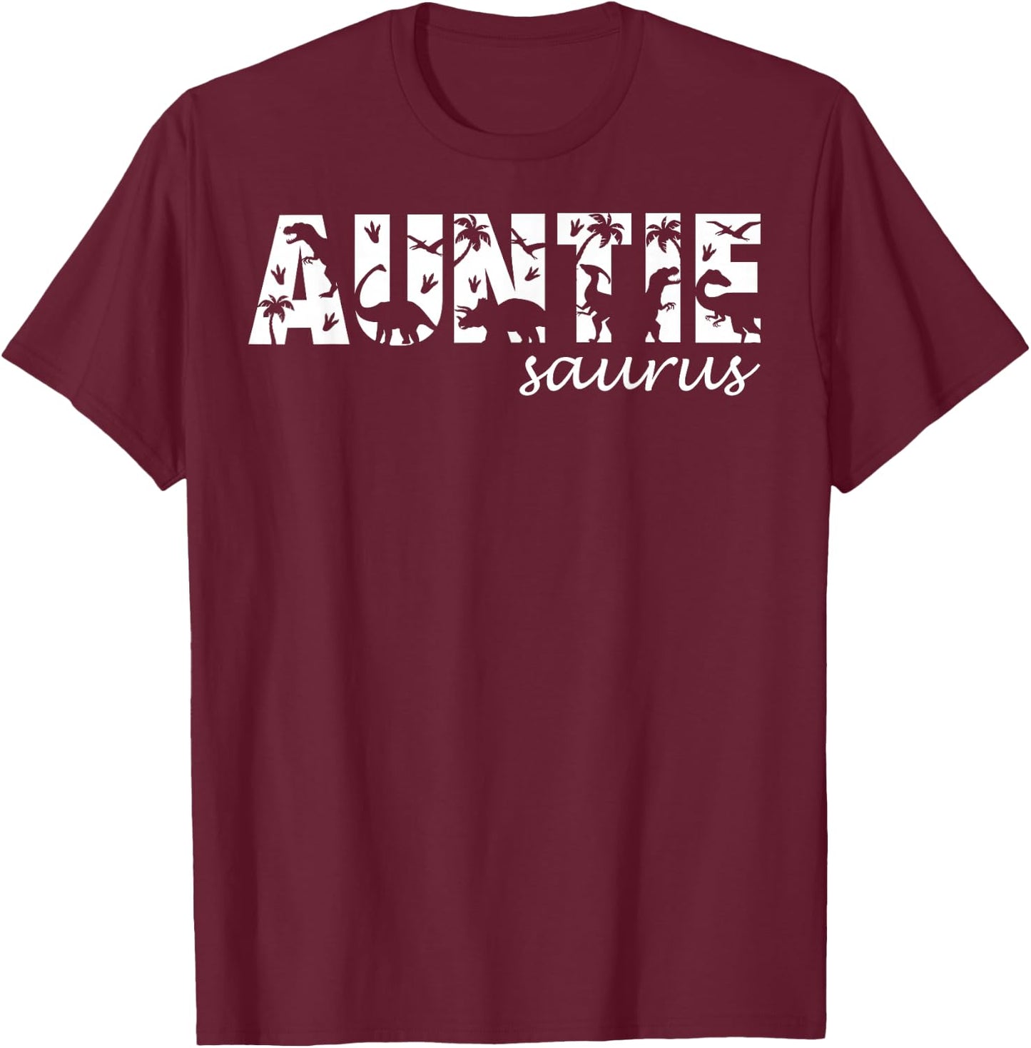 Auntiesaurus T Rex Dinosaur Auntie Saurus Family Matching T-Shirt - T-Shirt | Maroon