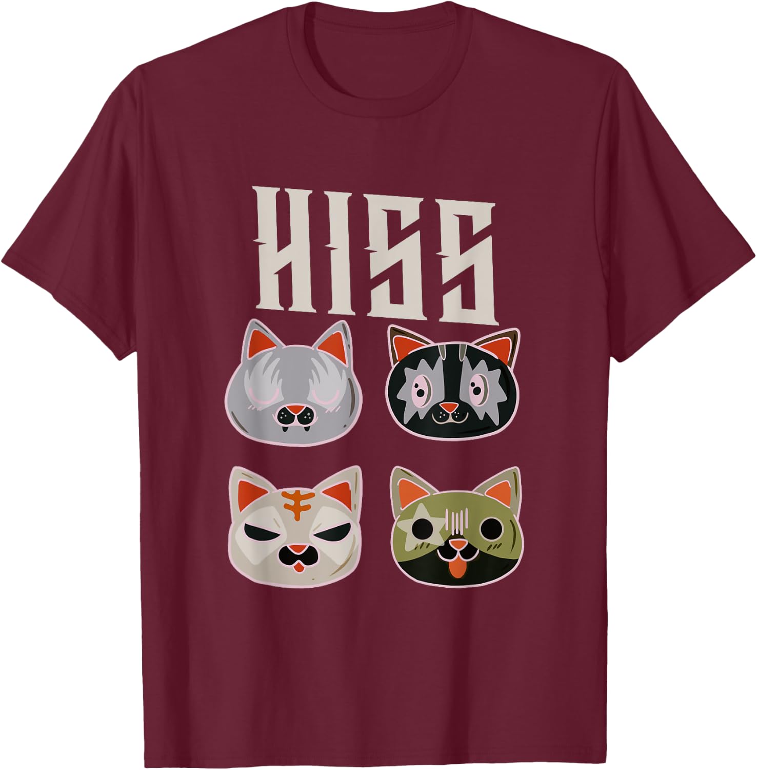 Kiss Cat Citty Death Metal Rock Music Women T-Shirt - T-Shirt | Maroon