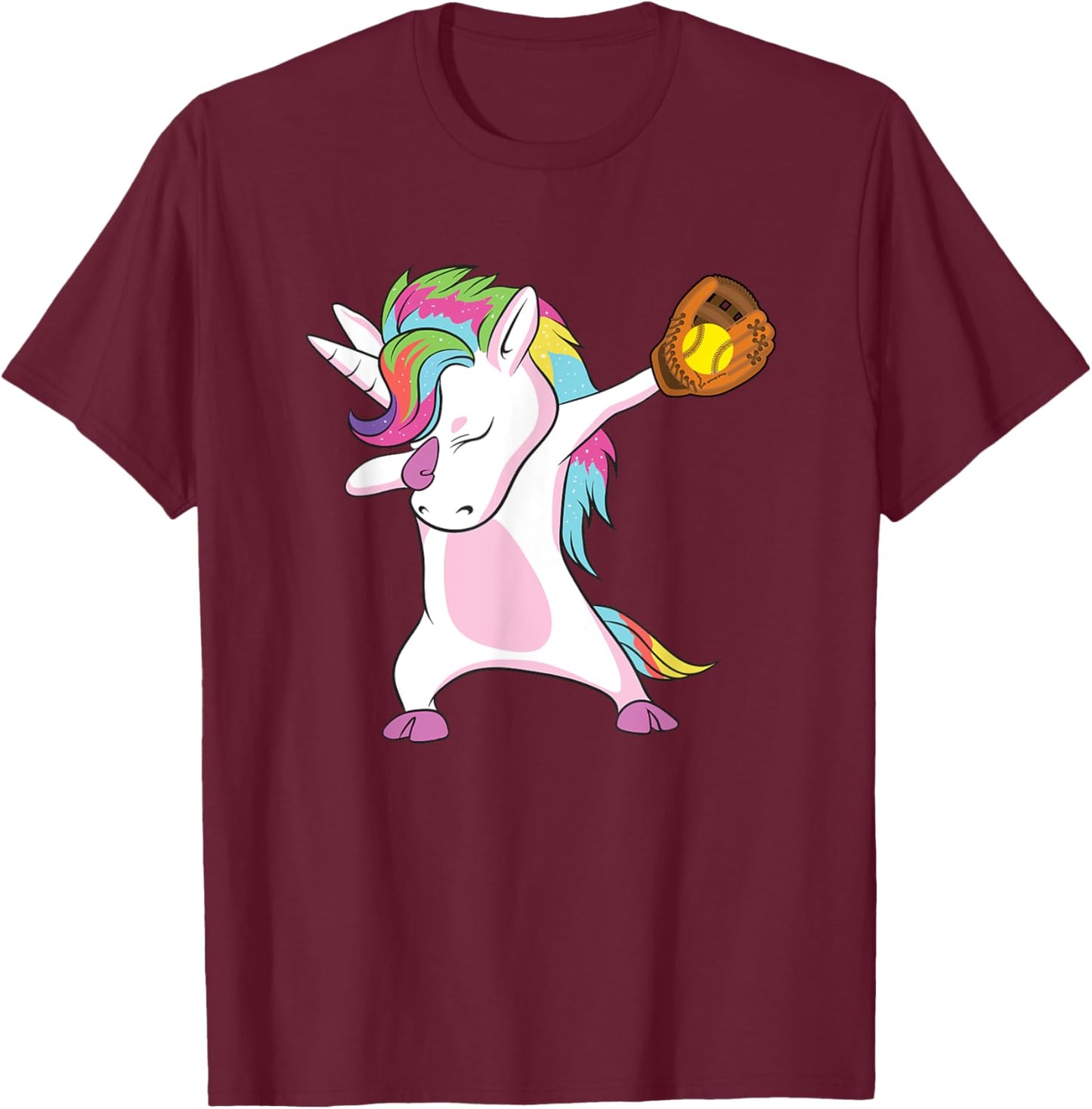 Softball Player Dabbing Unicorn T-Shirt - T-Shirt | Maroon