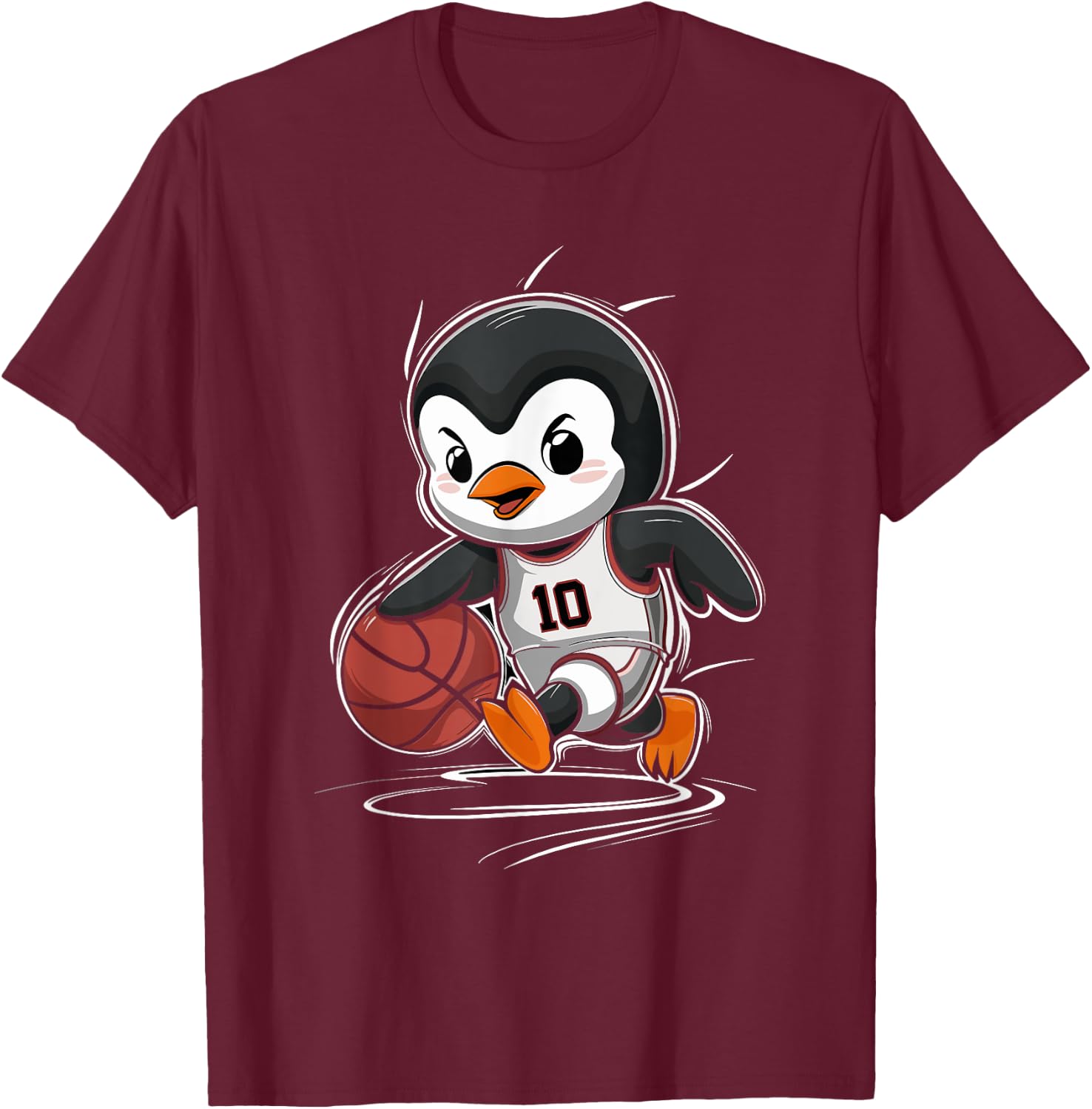 Cute Penguin Playing Basketball T-Shirt - T-Shirt | Maroon