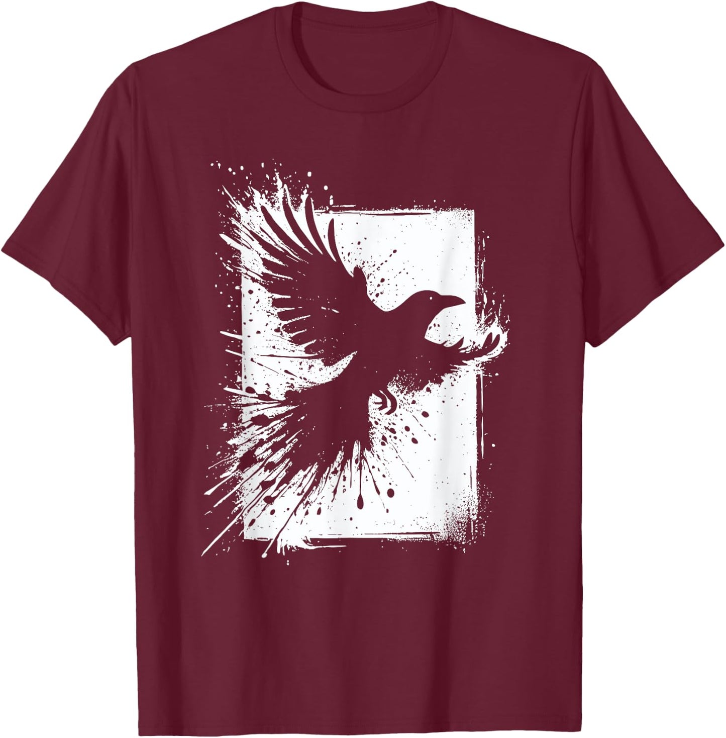 Black Crow Raven Bird Silhouette Splash T-Shirt - T-Shirt | Maroon