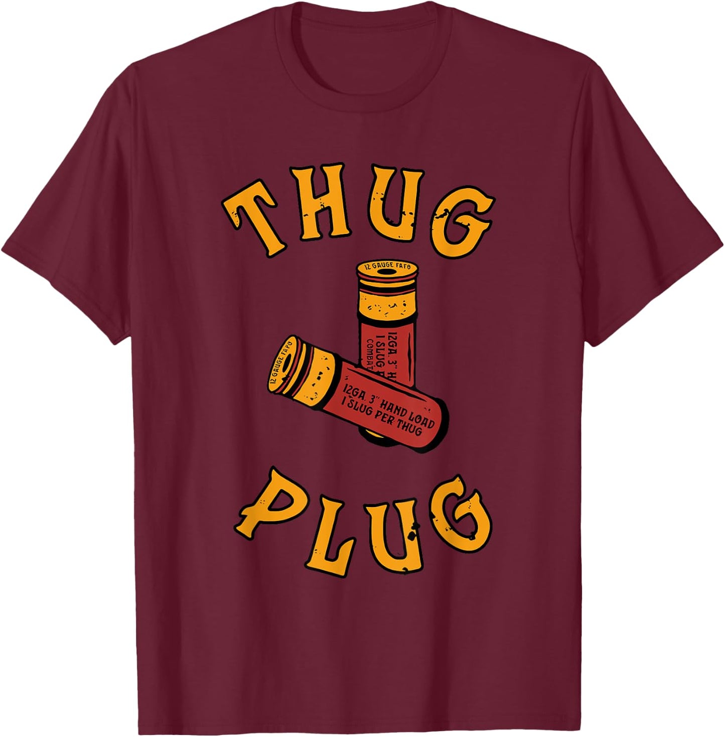 THUG PLUG Black -Adults Cotton 85% Polyester 15% Casual Humorous Modern U-Neck Short Sleeve T-Shirt - T-Shirt | Maroon