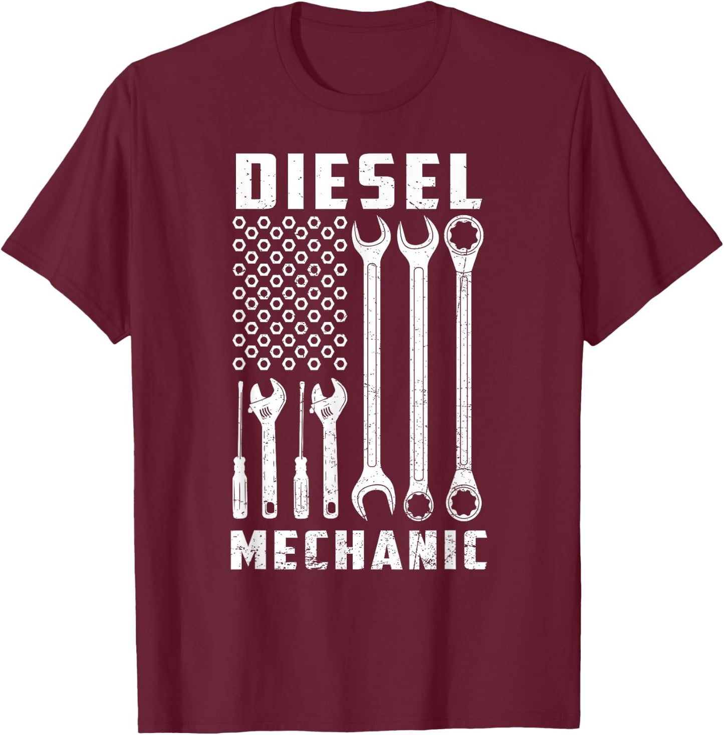 Patriotic Diesel Mechanic Tools Flag American USA T-Shirt - T-Shirt | Maroon
