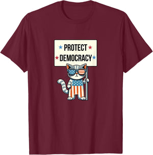 Protect Democracy - Patriotic Cat T-Shirt - T-Shirt | Maroon