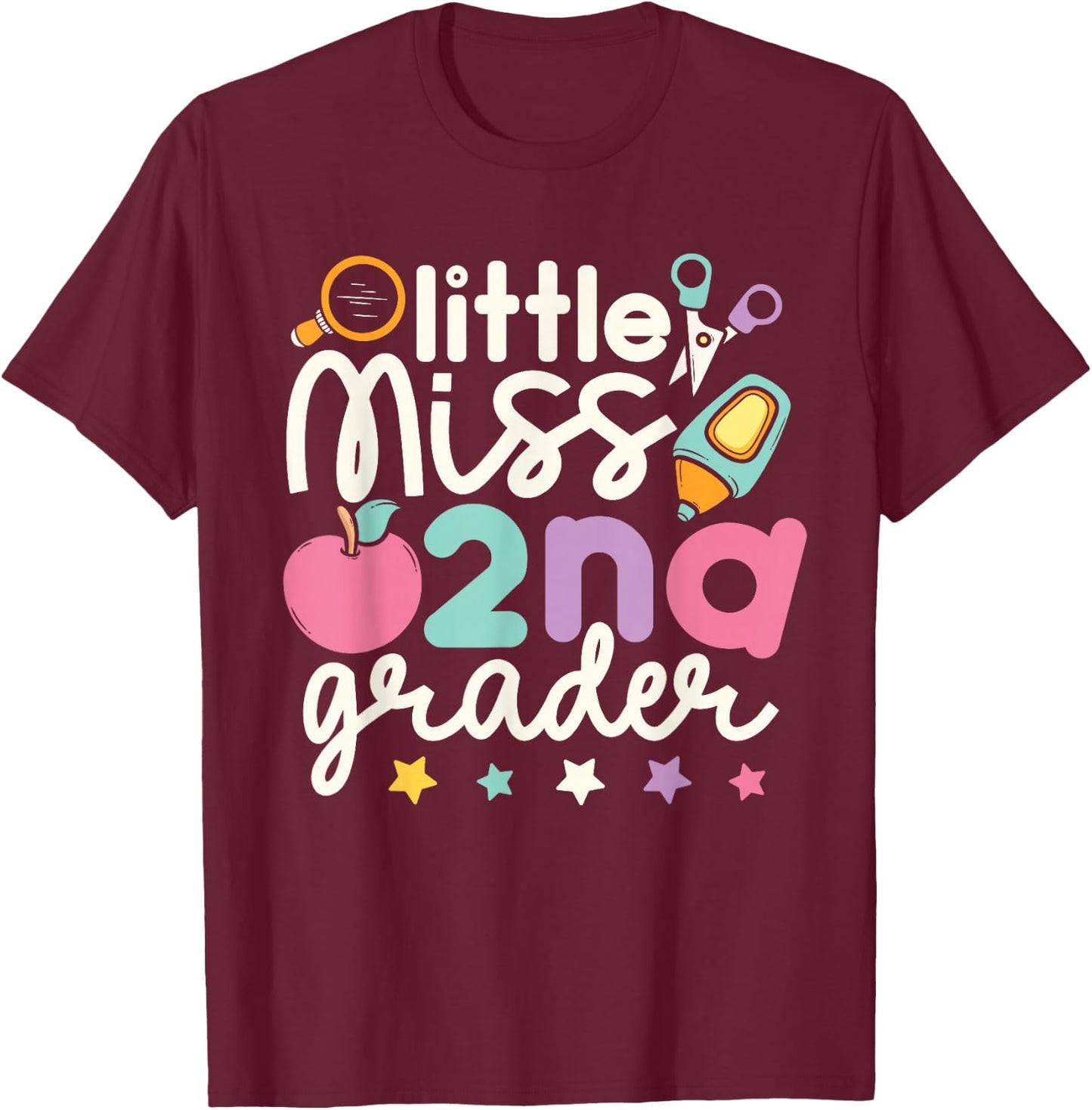 Little Miss 2nd Grade First Day of Second Grade Cute Girls T-Shirt - T-Shirt | Maroon