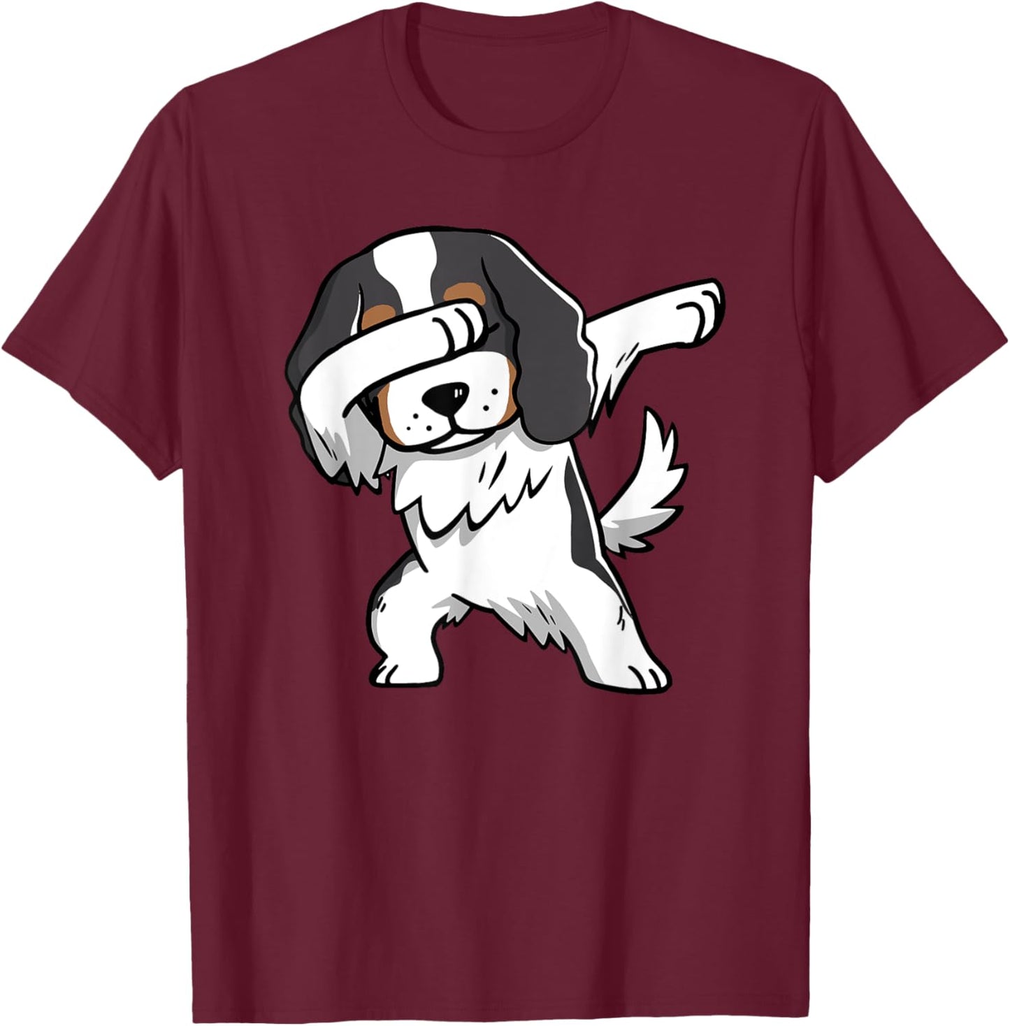 Tricolor Cavalier King Charles Spaniel Dog Dabbing T-Shirt - T-Shirt | Maroon