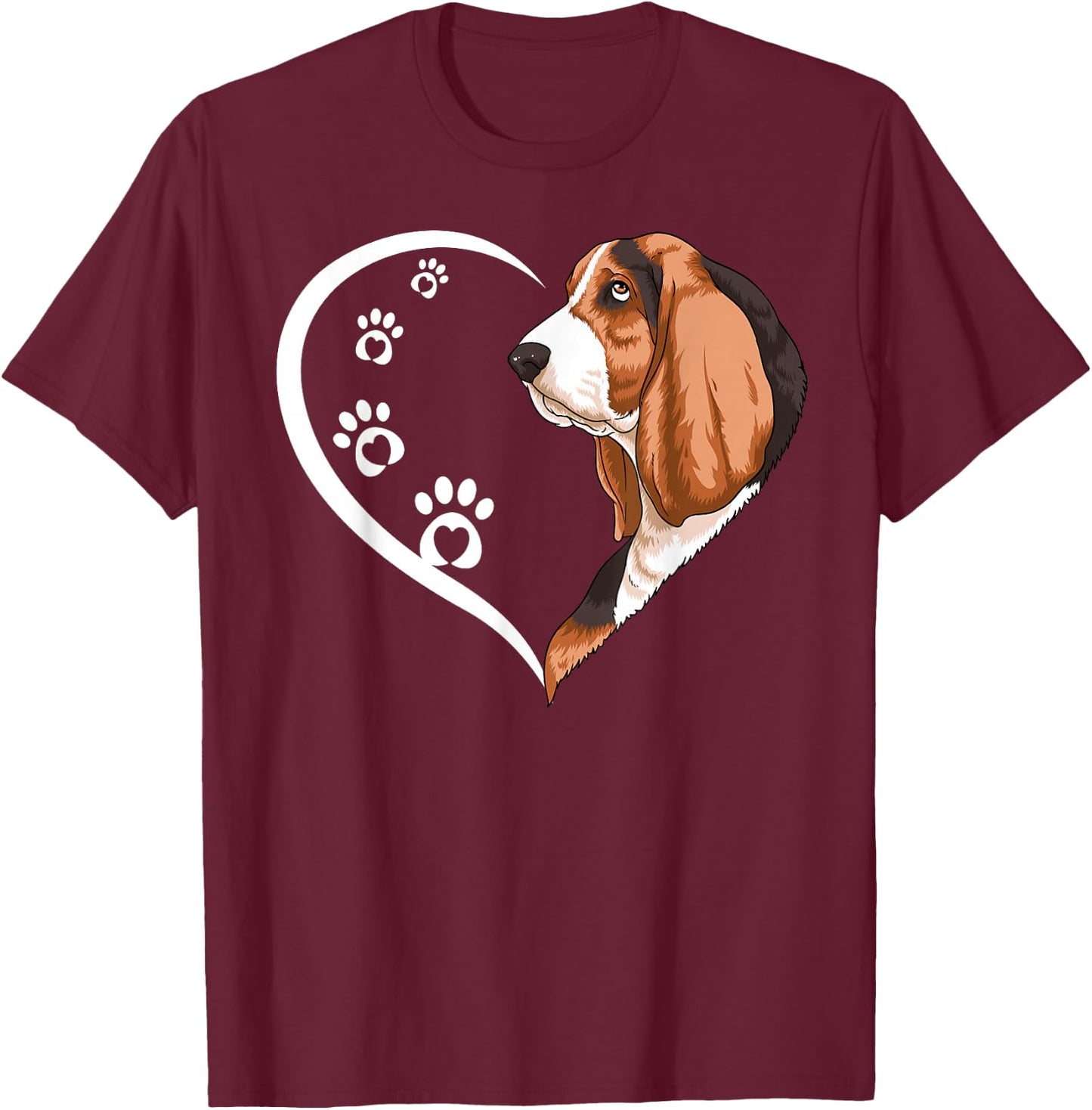 Bassett Hound Shirts Girls Kids Heart Cute T-Shirt - T-Shirt | Maroon