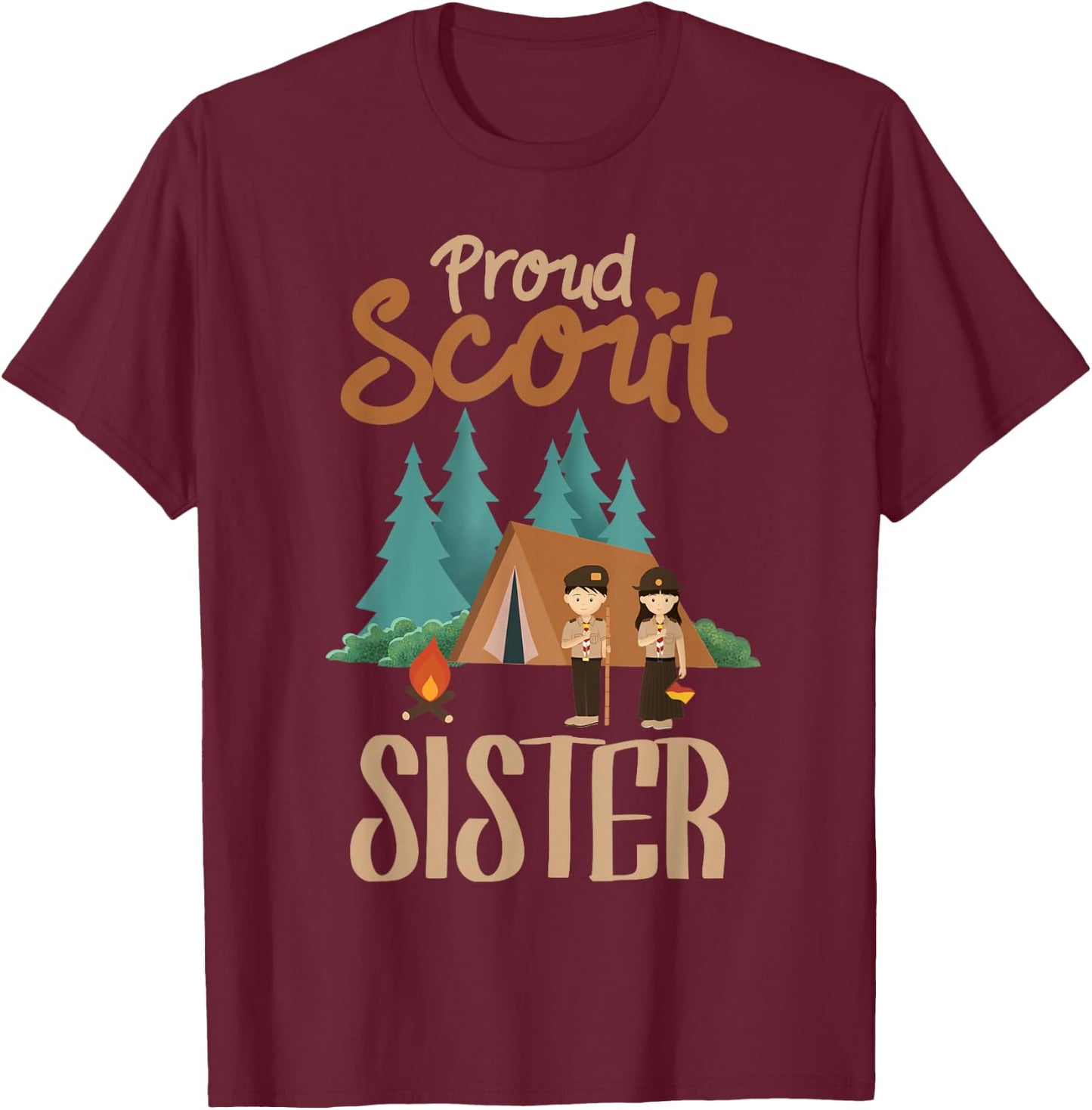 Proud Scout Sister Camping Scout Scouting Leader Adventure T-Shirt - T-Shirt | Maroon