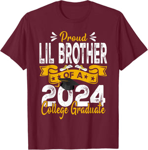 Senior 2024 Proud Lil Brother Of A 2024 College Graduate T-Shirt - T-Shirt | Maroon