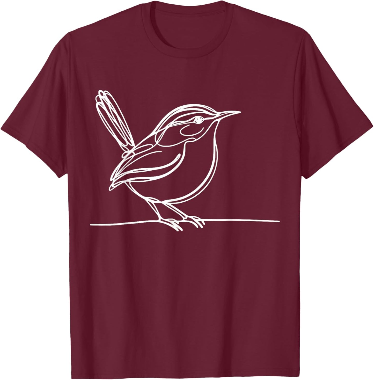 Line Art Bird & Ornithologist Carolina Wren T-Shirt - T-Shirt | Maroon