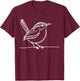 Line Art Bird & Ornithologist Carolina Wren T-Shirt - T-Shirt | Maroon