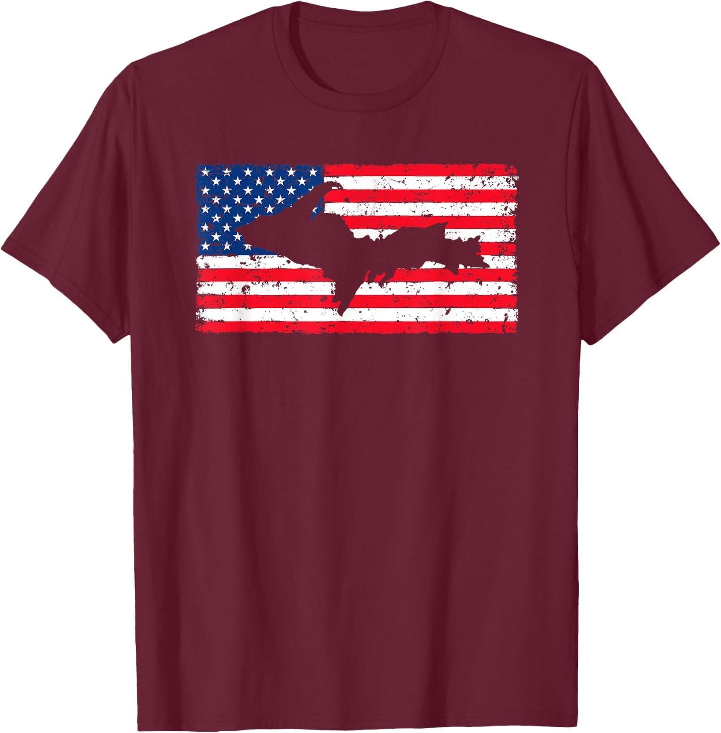 Yooper Patriotic Upper Peninsula Michigan American Flag USA T-Shirt - T-Shirt | Maroon