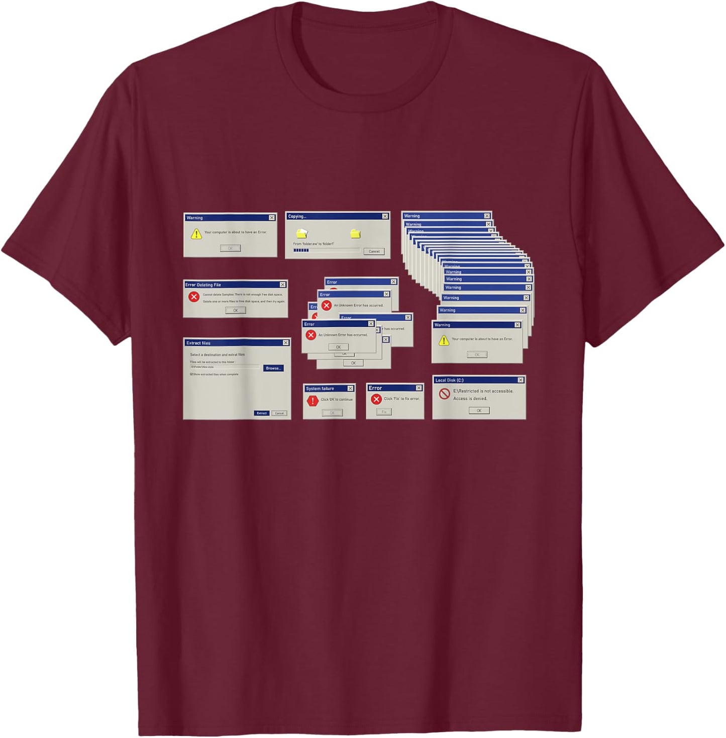 Cool Computer Error Pop Up Illustration Message Graphic T-Shirt - T-Shirt | Maroon
