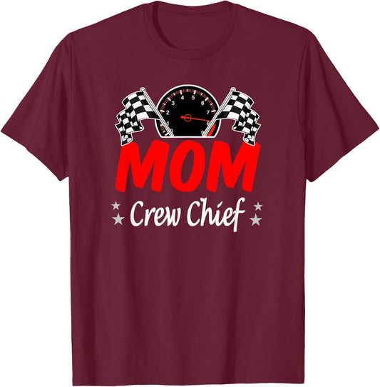 Mom Pit Crew Chief Racing Birthday Childs Party Fun T-Shirt - T-Shirt | Maroon