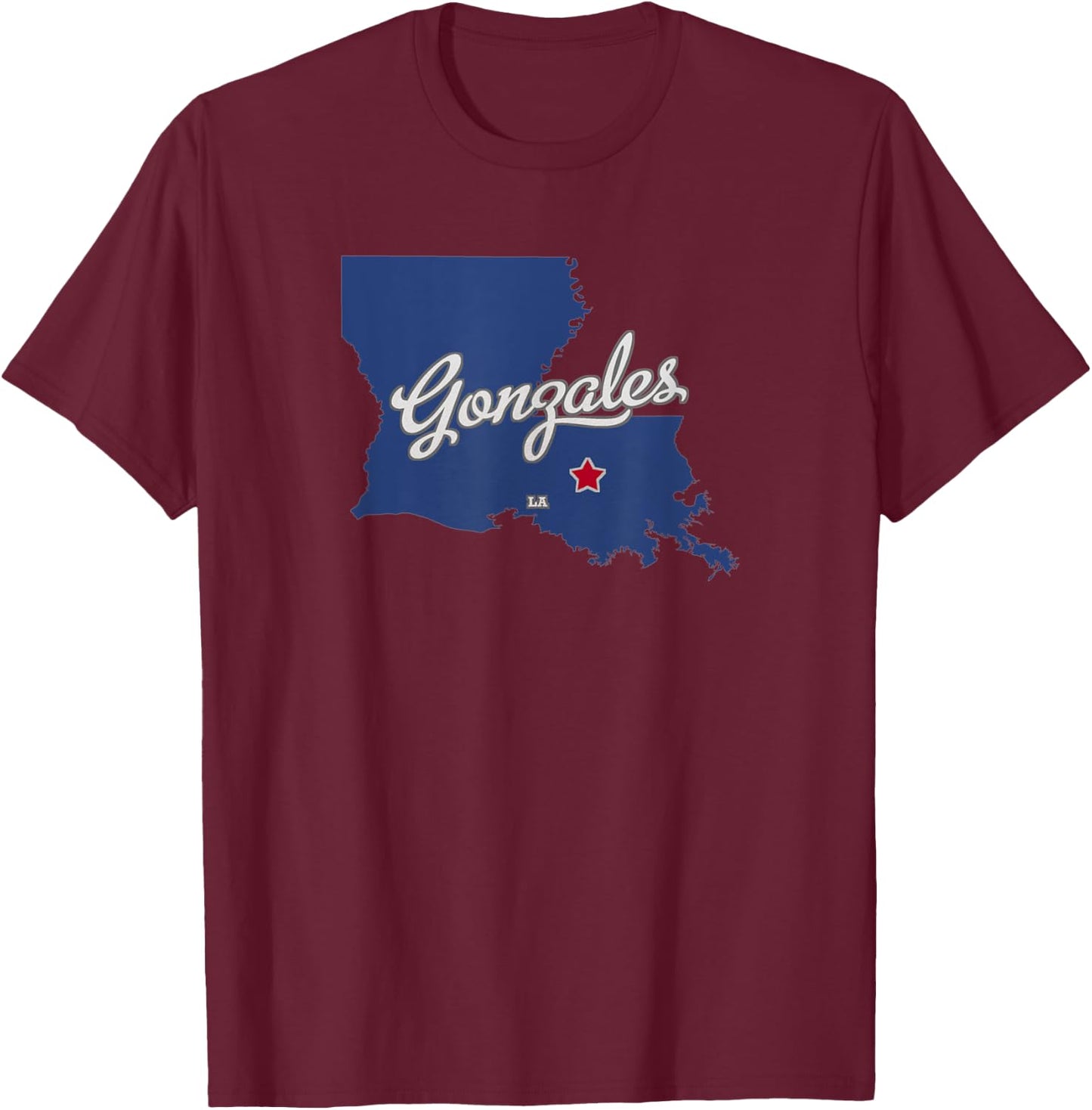 Gonzales Louisiana LA Map T-Shirt - T-Shirt | Maroon