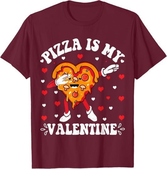 Pizza Is My Valentine Funny Valentines Day Boys Kids T-Shirt - T-Shirt | Maroon