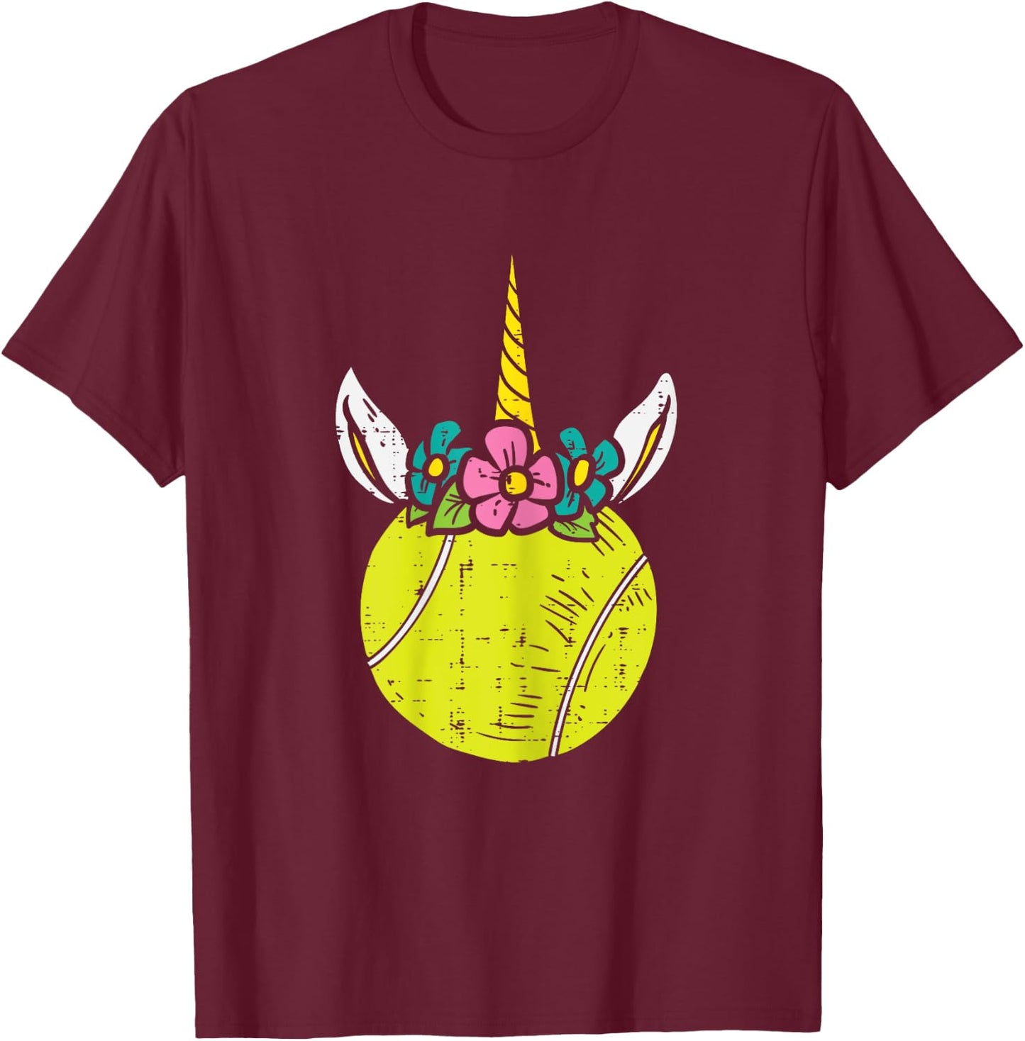 Unicorn Head Tennis Ball Cute Player Coach Women Girls Kids T-Shirt - T-Shirt | Maroon