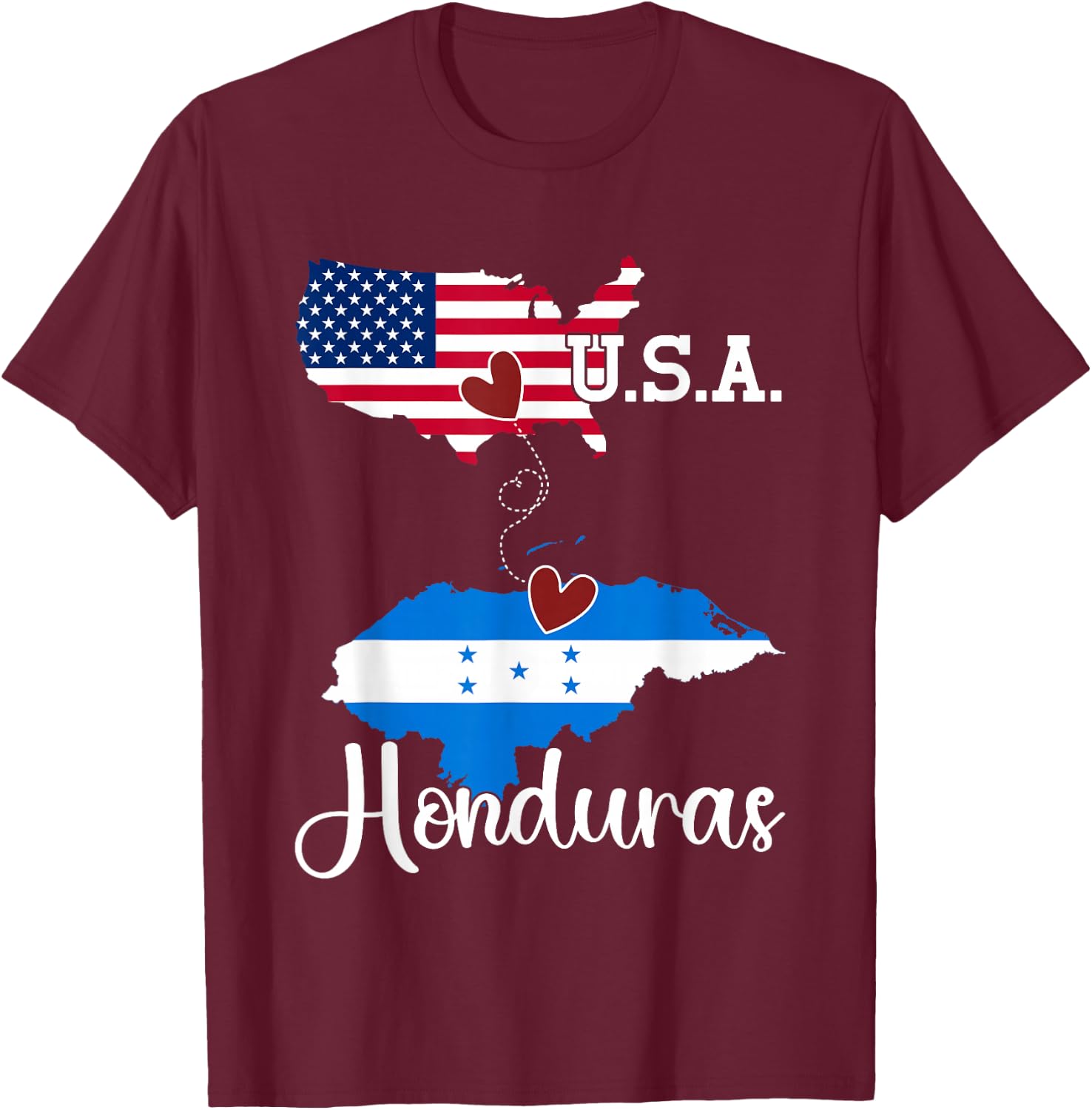 Honduras Flag American Flag USA Honduran Honduras T-Shirt - T-Shirt | Maroon