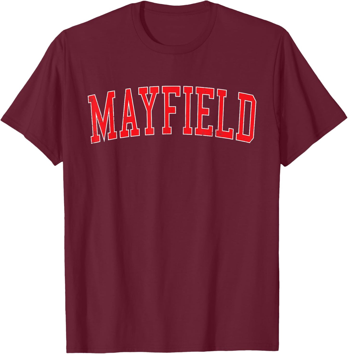 Vintage Mayfield KY Distressed Red Varsity Style T-Shirt - T-Shirt | Maroon