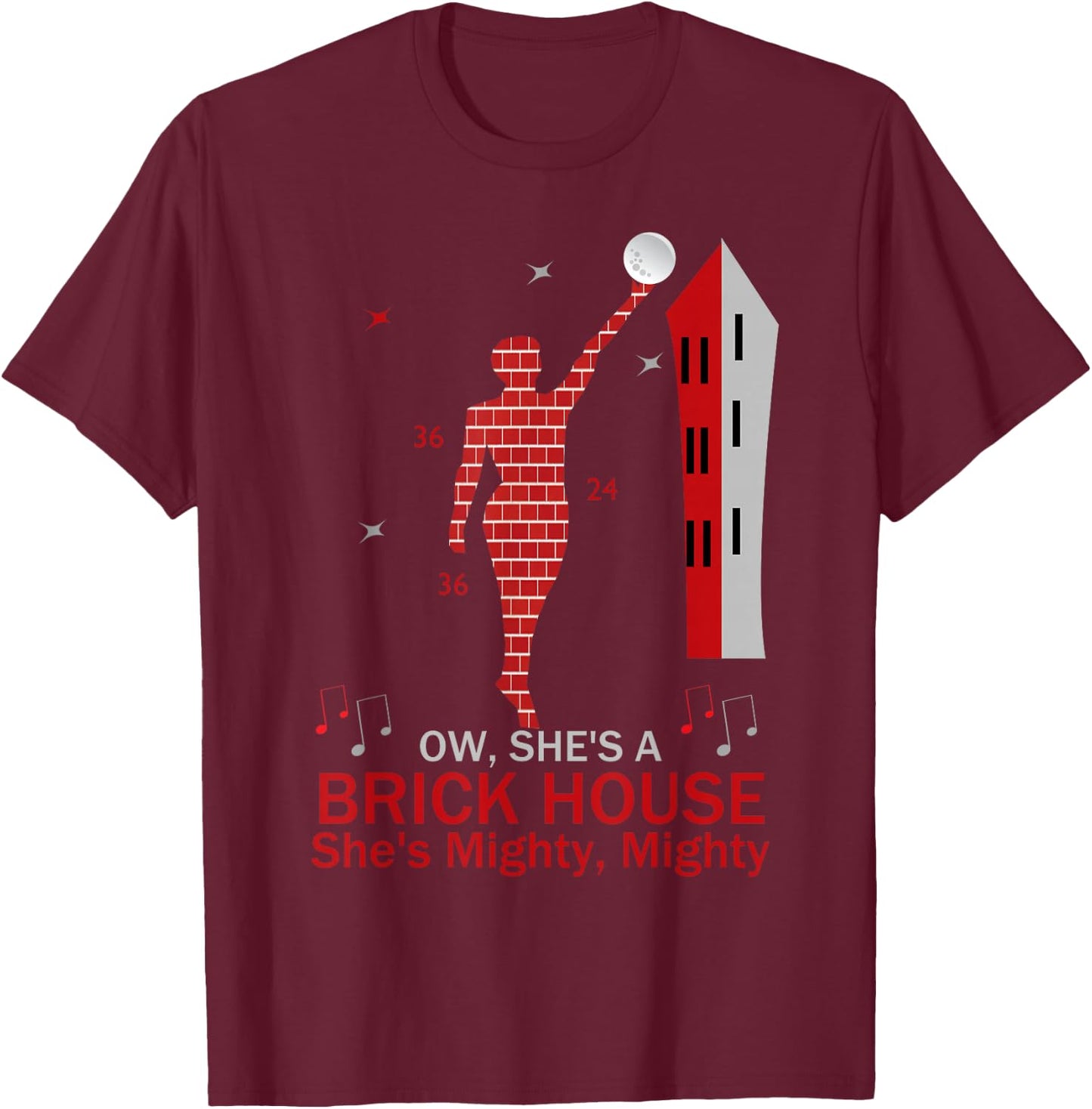Funny Brick House 80's Hit Songs or Women Graphic T-Shirt - T-Shirt | Maroon