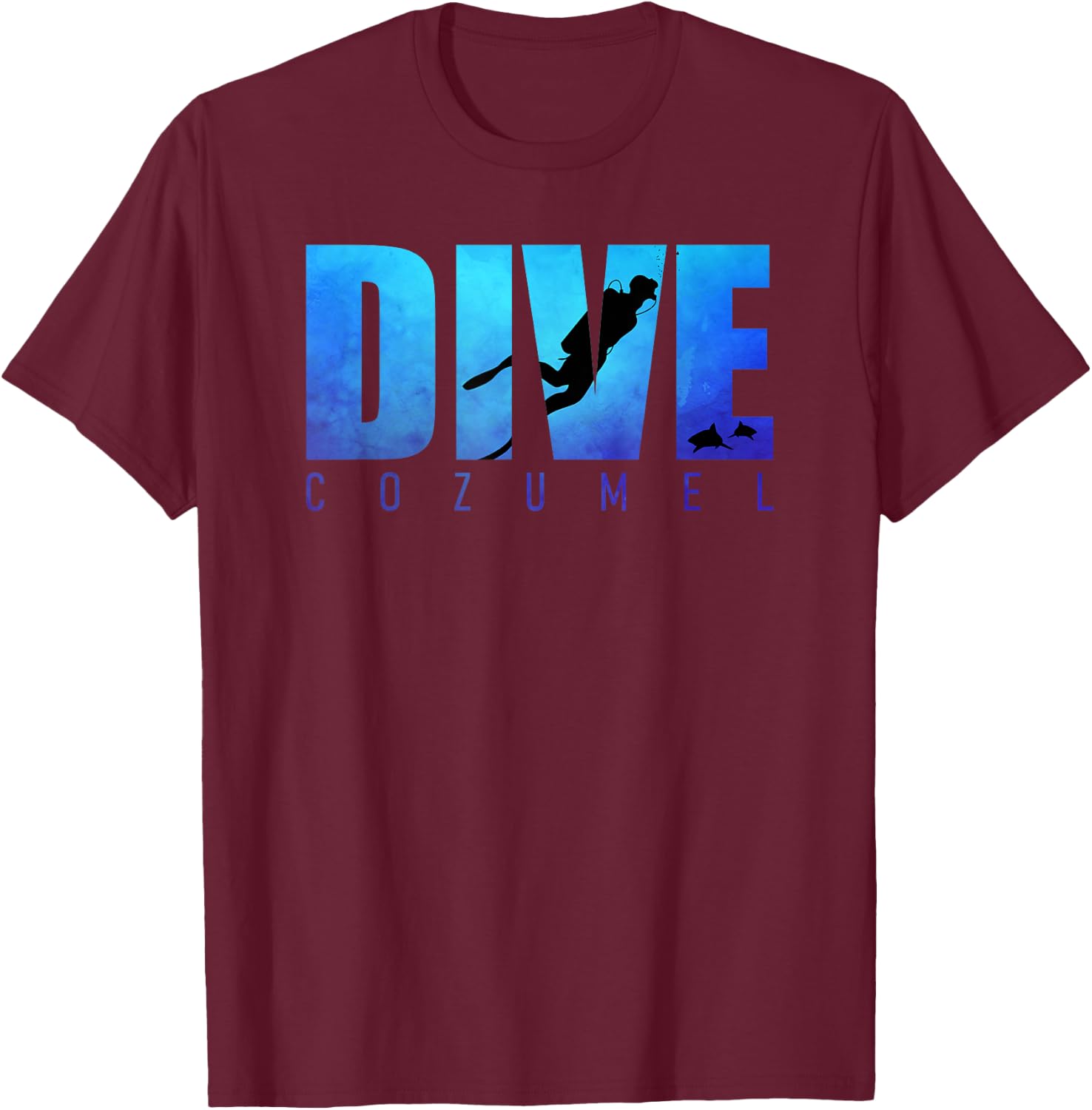 Dive Cozumel Mexico Diving Trip Scuba Diver Sharks Graphic T-Shirt - T-Shirt | Maroon