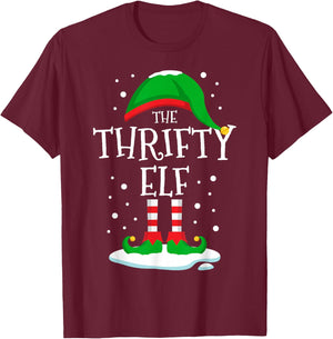 The Thrifty Elf Christmas Family Matching Xmas Group Funny T-Shirt - T-Shirt | Maroon