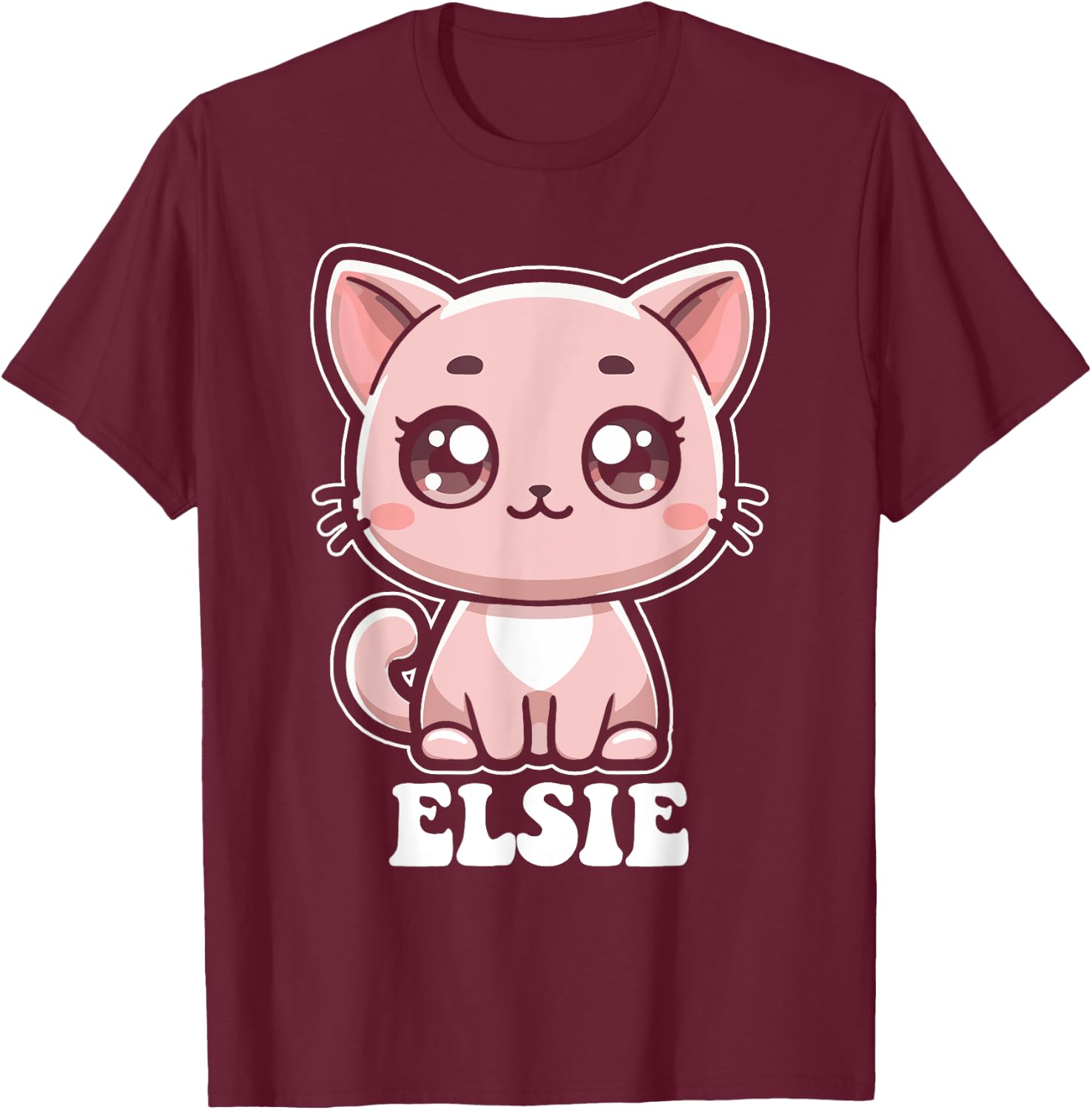 Elsie Cute Cat Kitten Design for Girls Name Elsie T-Shirt - T-Shirt | Maroon