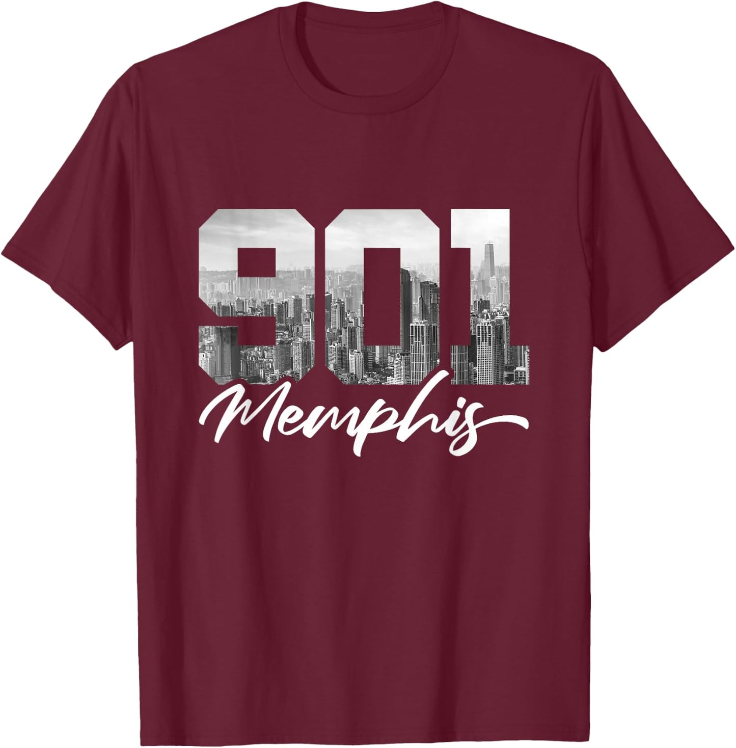 901 Memphis Area Code Tennessee Memphis City Skyline T-Shirt - T-Shirt | Maroon