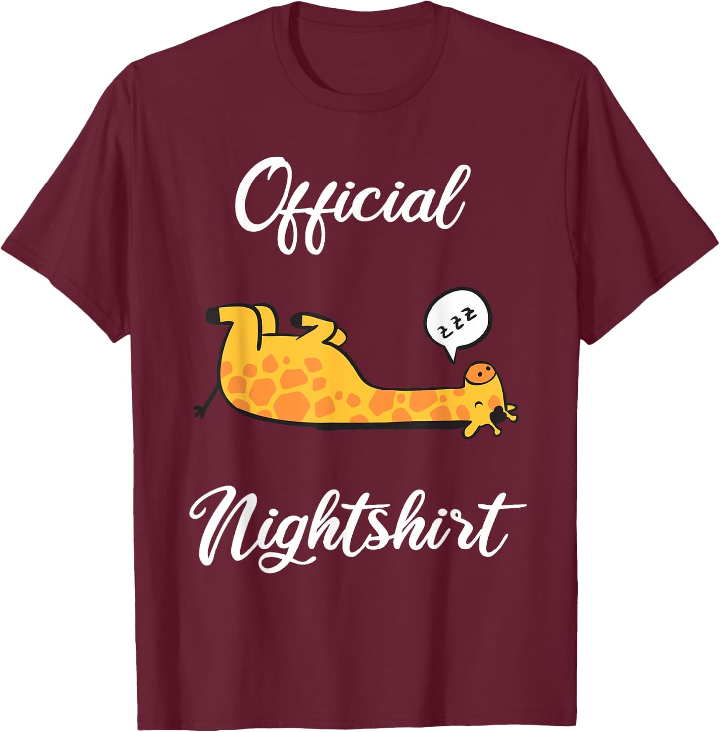 Giraffe Pet Sleepshirt Nightwear Nightshirt Sleep Pajama T-Shirt - T-Shirt | Maroon