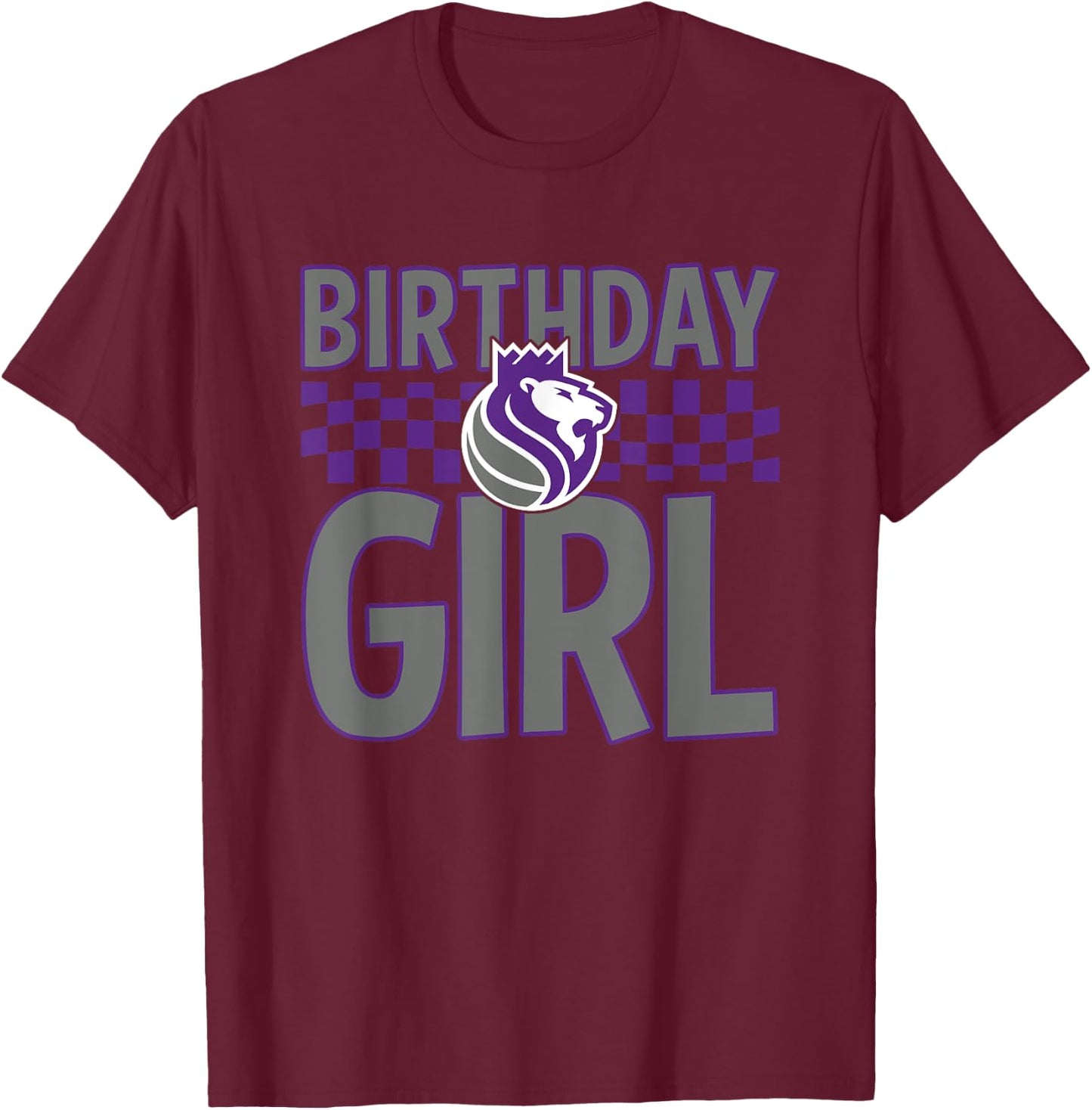 NBA Sacramento Kings Birthday Girl Checkered Logo T-Shirt - T-Shirt | Maroon