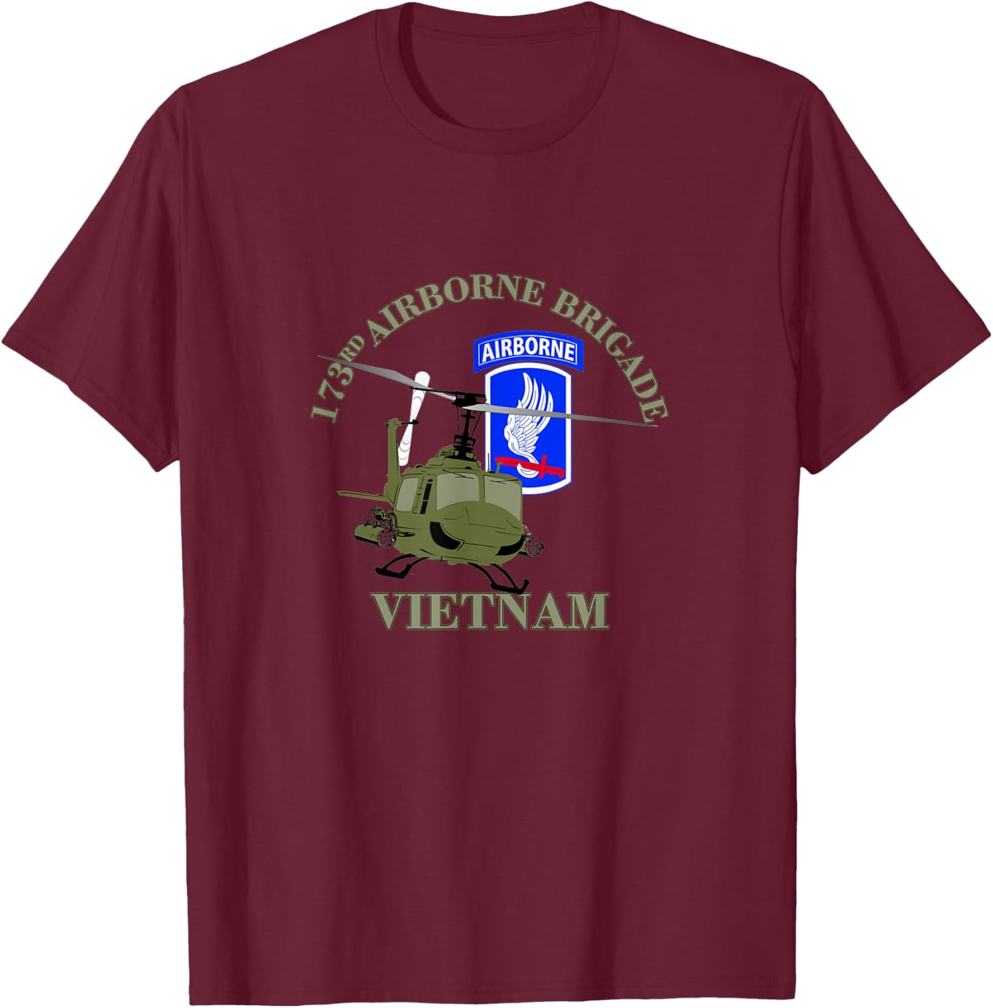173rd Airborne Brigade Vietnam UH-1 Gunship Veterans Day T-Shirt - T-Shirt | Maroon