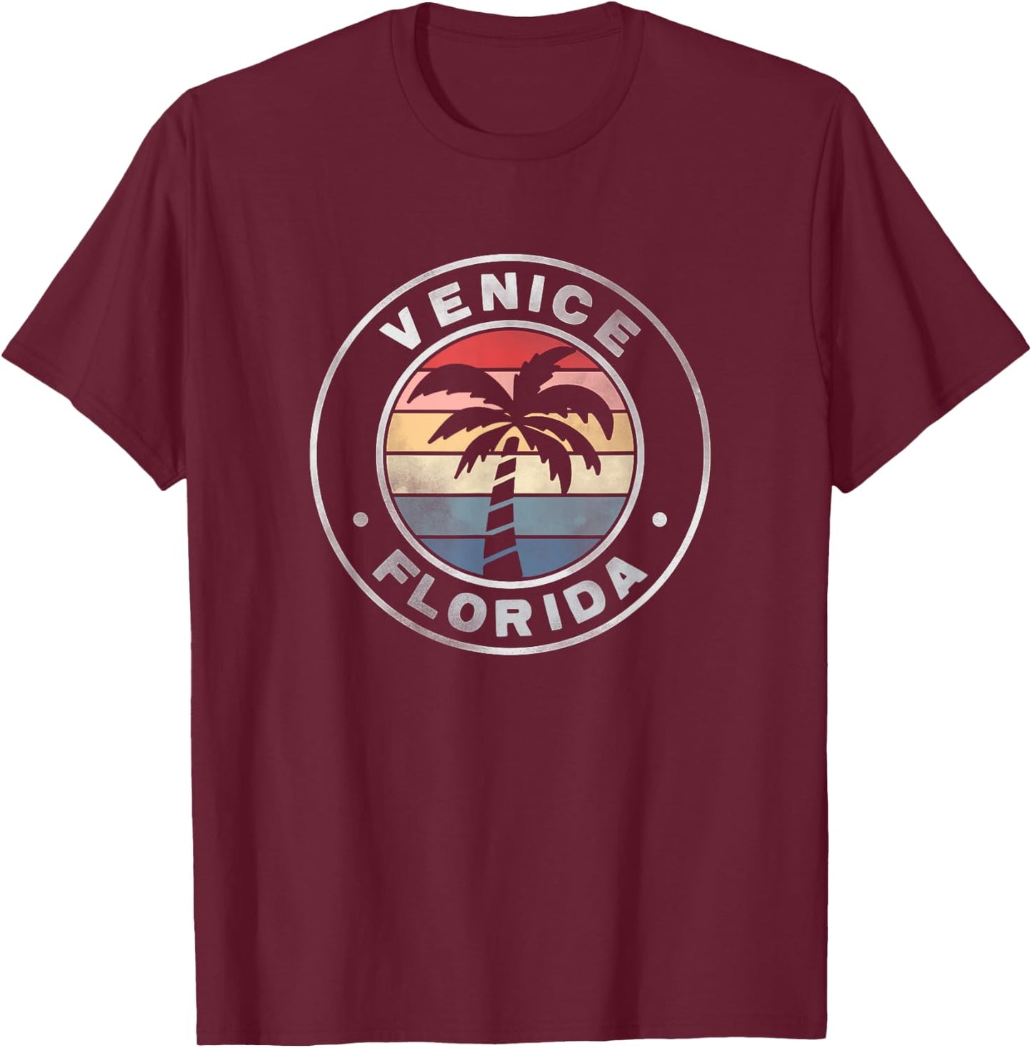 Venice Florida Sunset Palm Trees Beach Retro Women T-Shirt - T-Shirt | Maroon