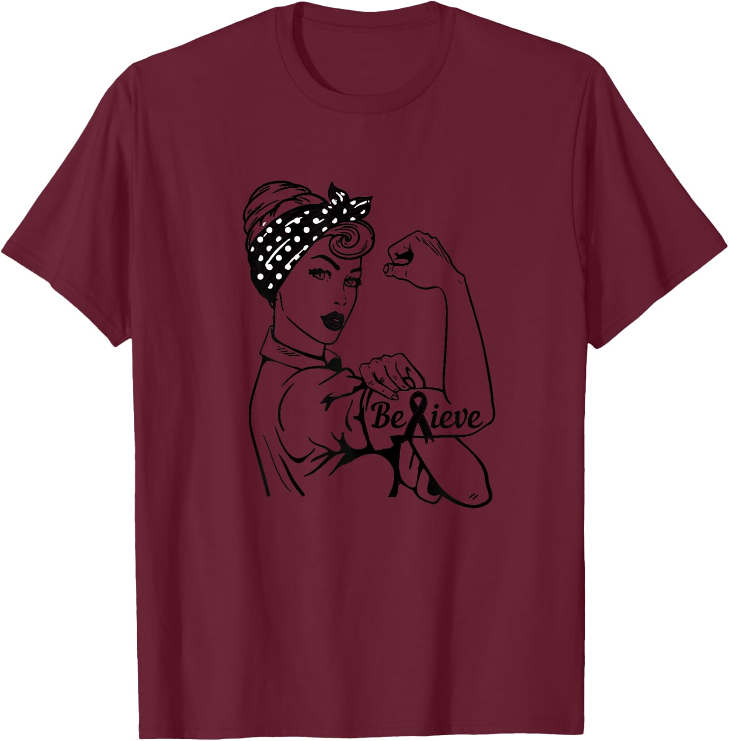 Melanoma Skin Cancer Awareness Month Woman Black Ribbon T-Shirt - T-Shirt | Maroon